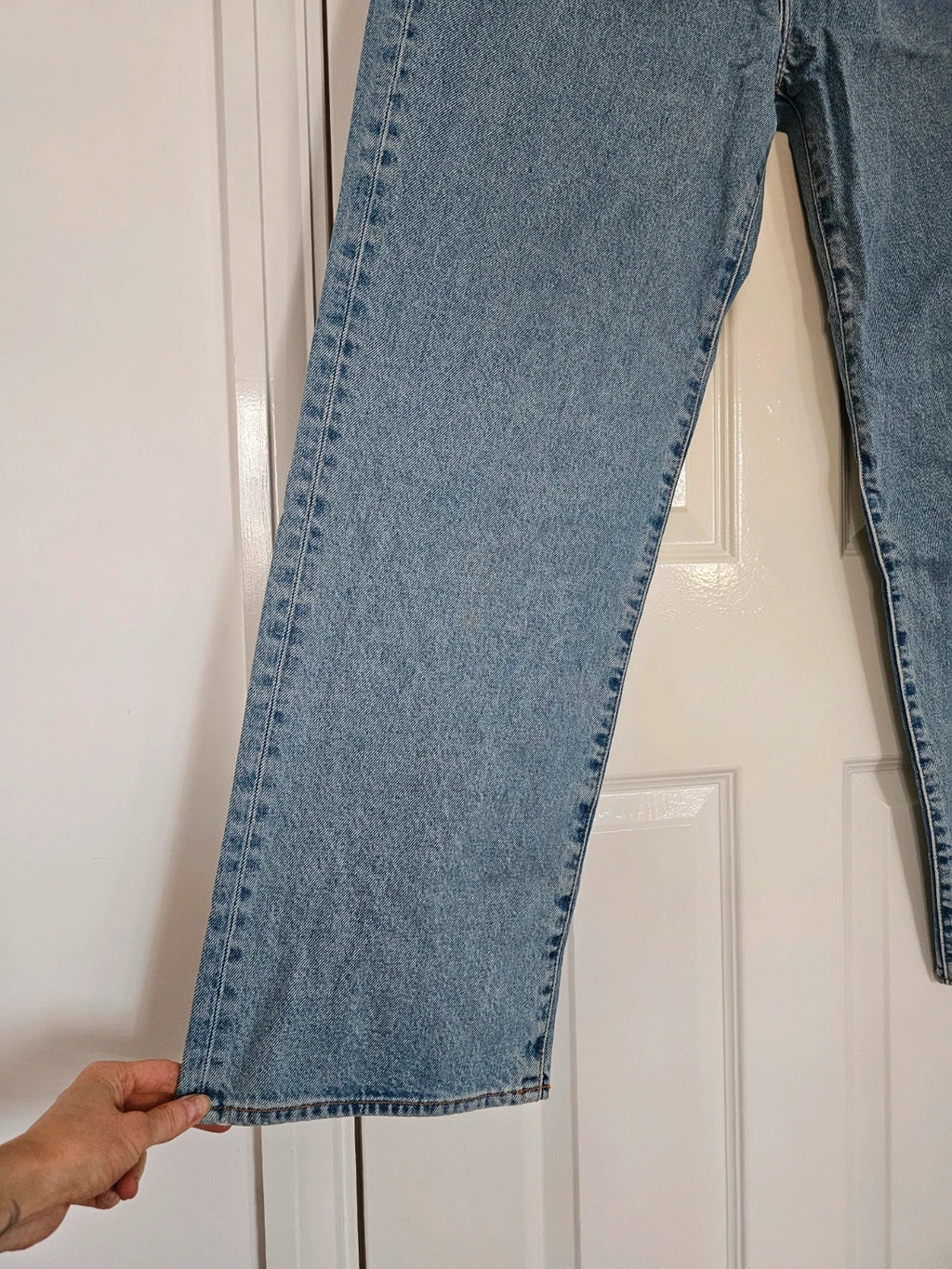 A&F men baggy jeans wide straight leg rigid denim cotton relaxed 90s casual blue XL/W36