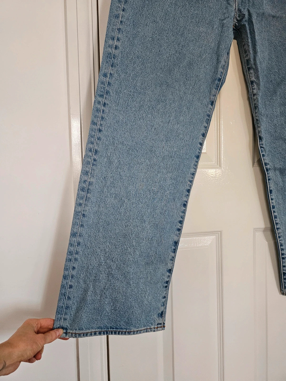 A&F men baggy jeans wide straight leg rigid denim cotton relaxed 90s casual blue XL/W36
