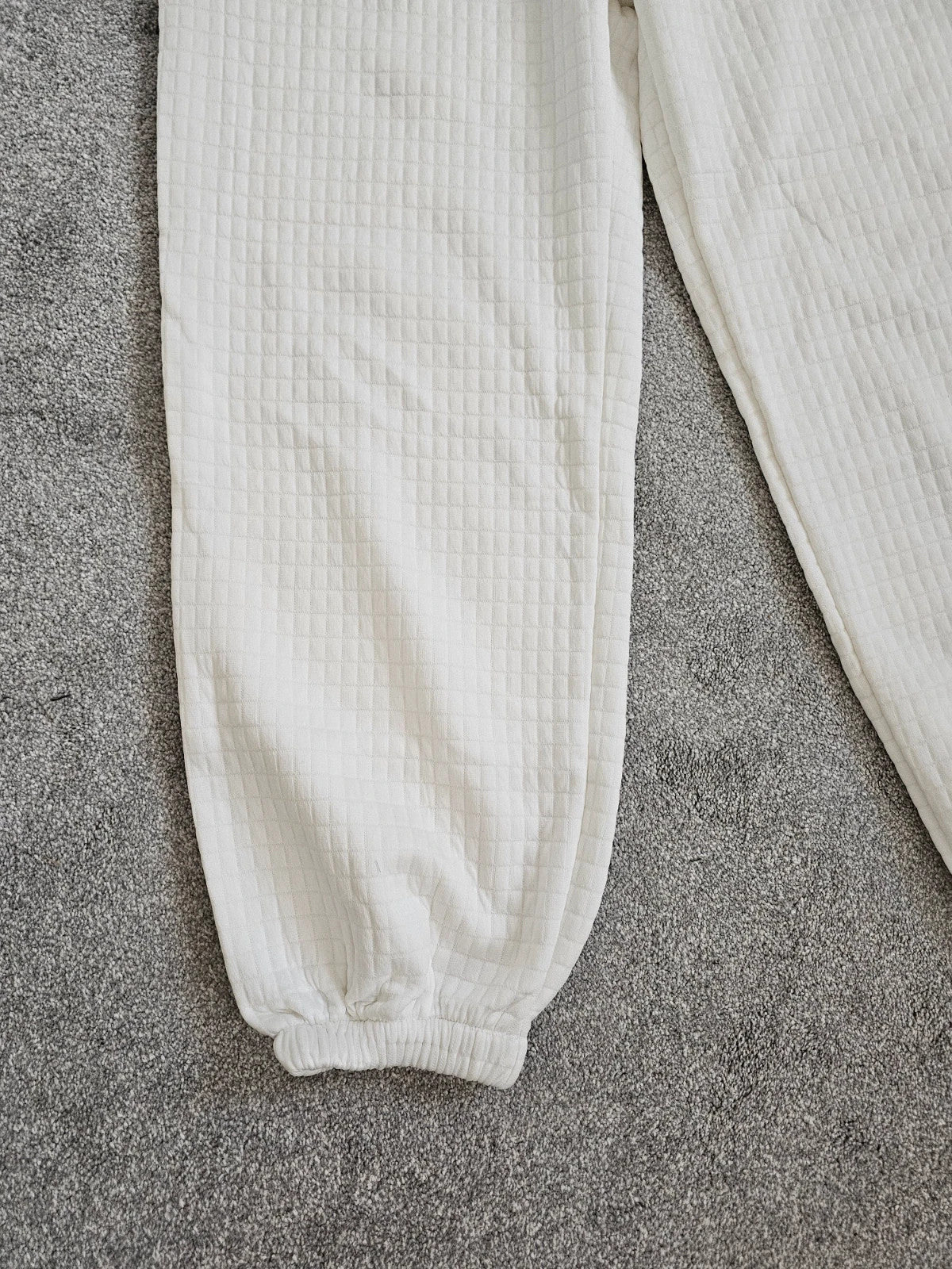 Generic women waffle joggers elastic waist sweatpants casual warm white XL/14