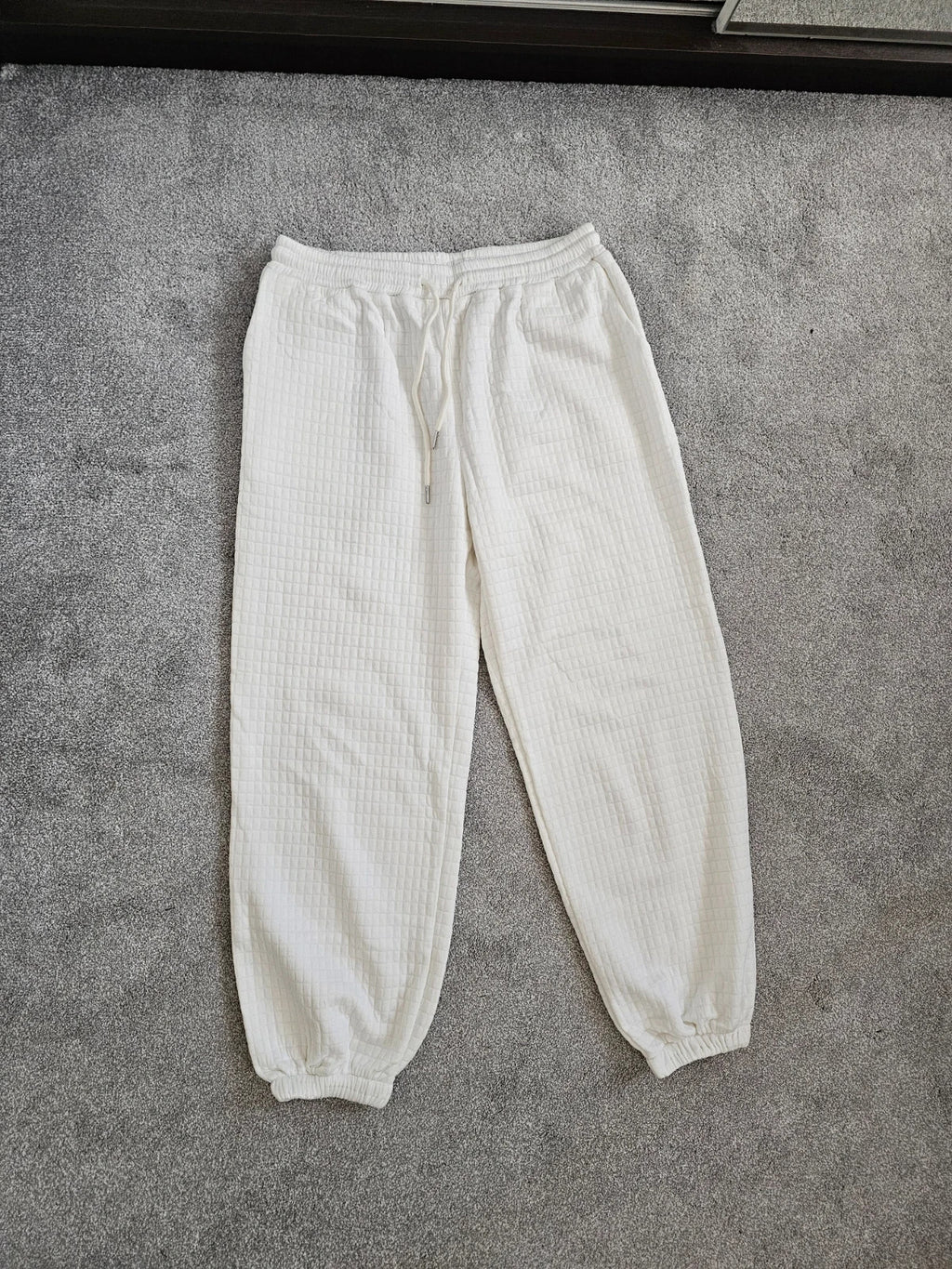 Generic women waffle joggers elastic waist sweatpants casual warm white XL/14