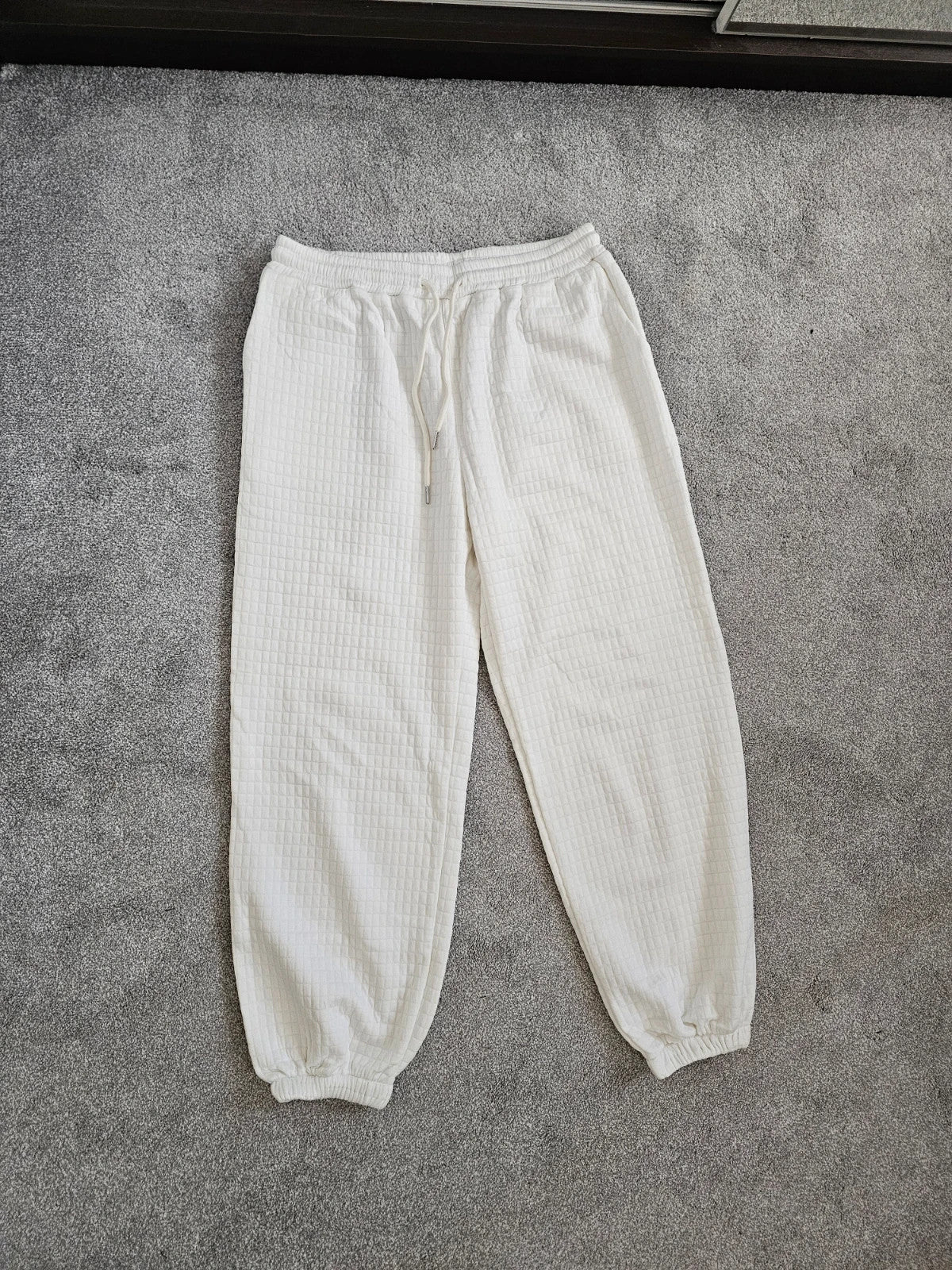 Generic women waffle joggers elastic waist sweatpants casual warm white XL/14