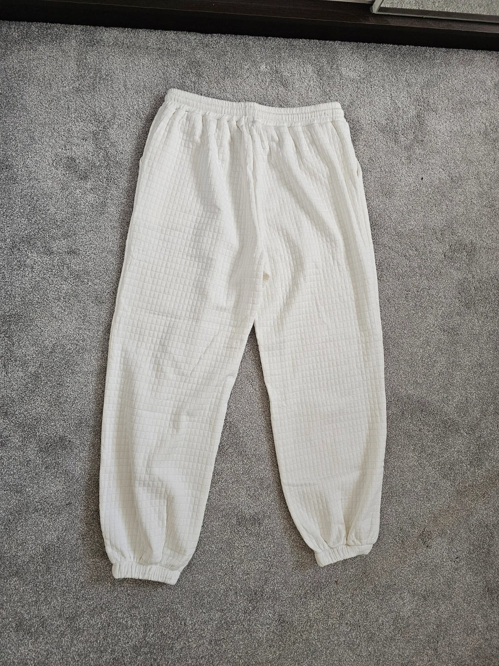 Generic women waffle joggers elastic waist sweatpants casual warm white XL/14
