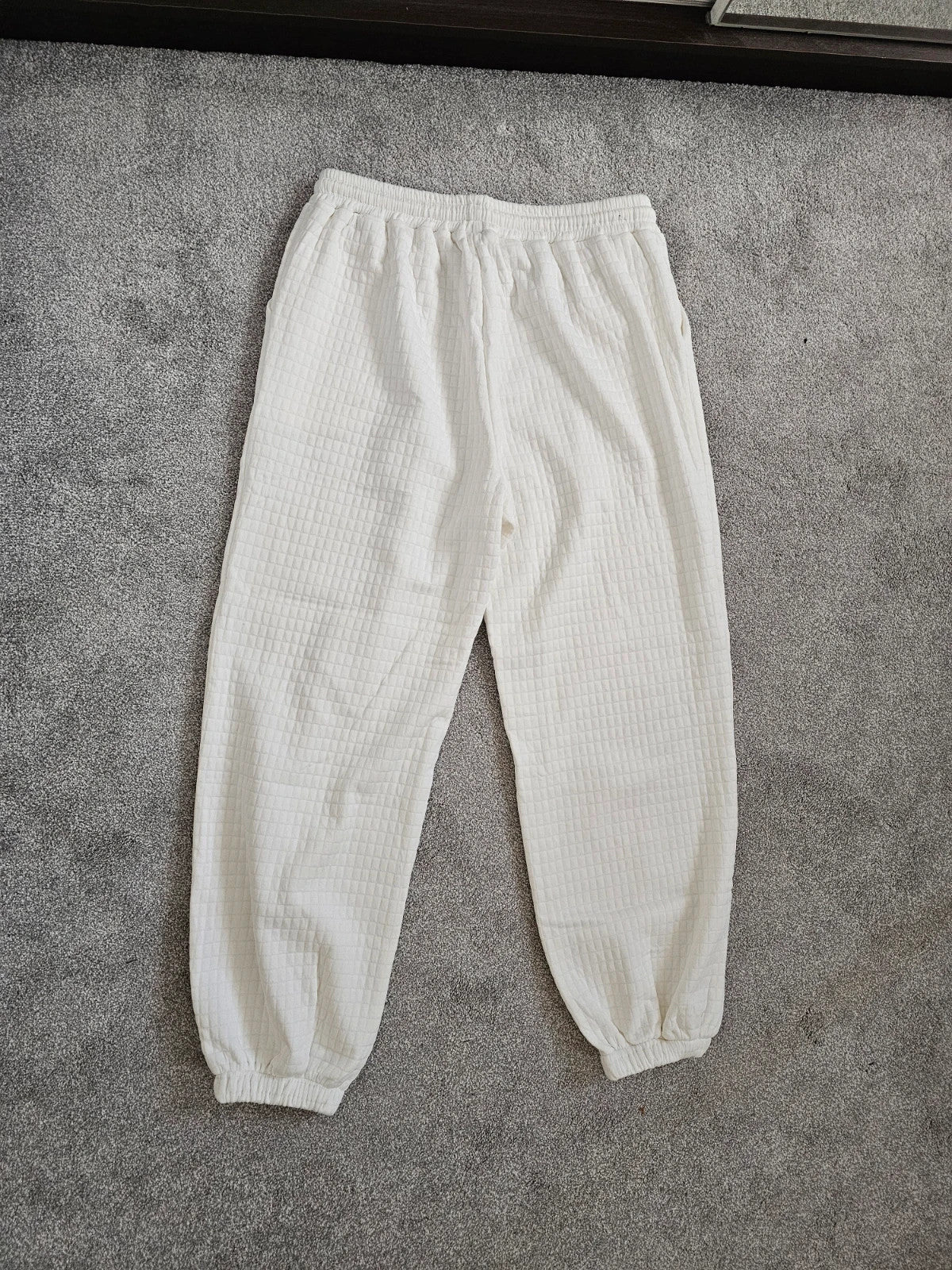 Generic women waffle joggers elastic waist sweatpants casual warm white XL/14