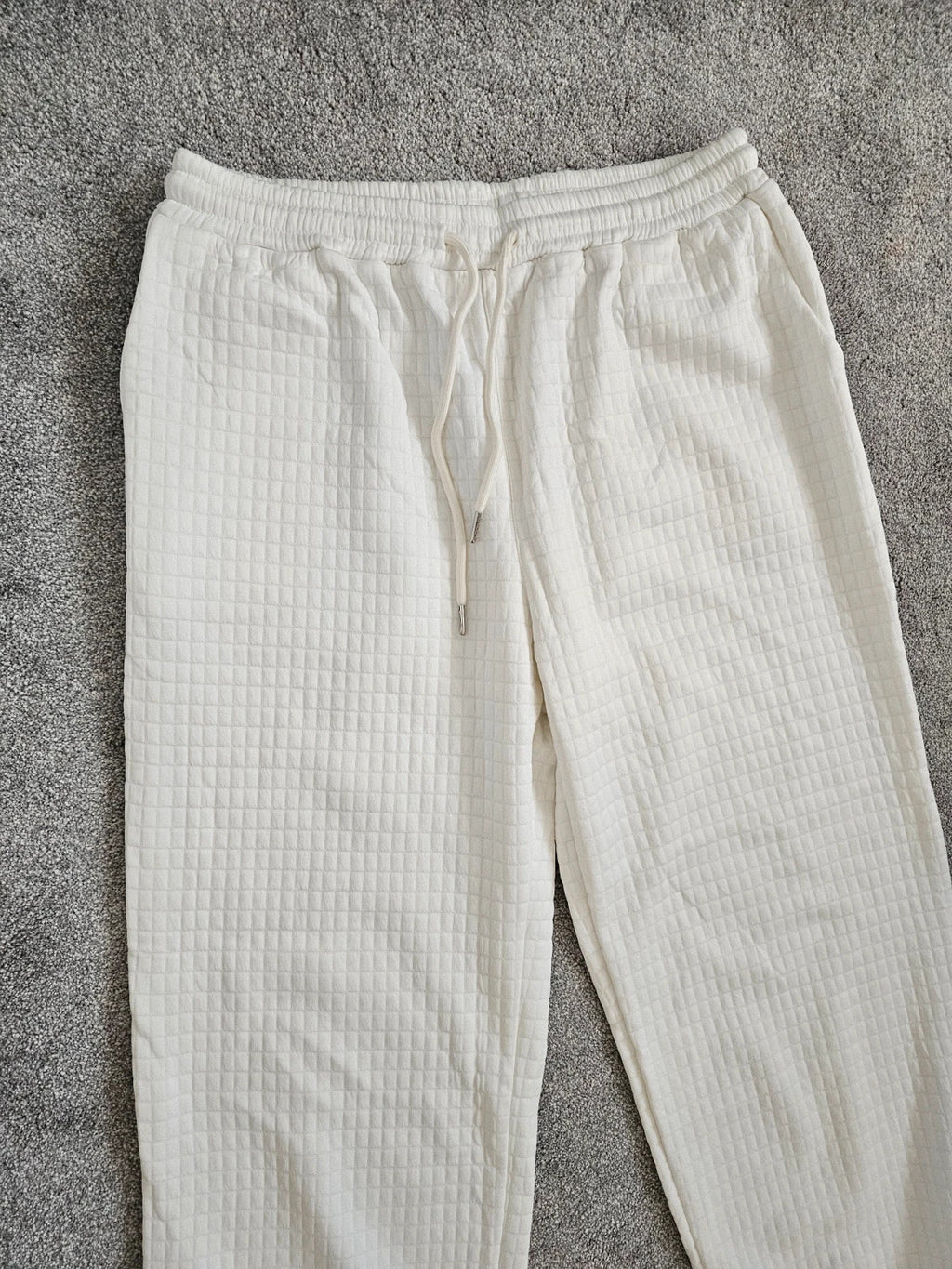 Generic women waffle joggers elastic waist sweatpants casual warm white XL/14