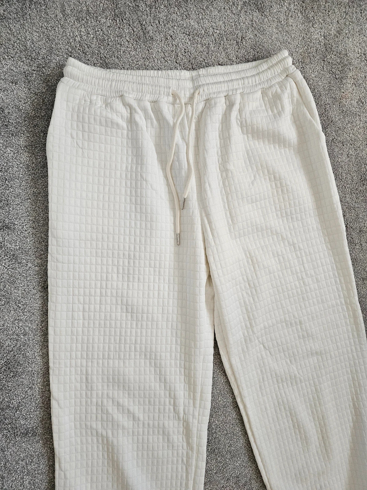Generic women waffle joggers elastic waist sweatpants casual warm white XL/14