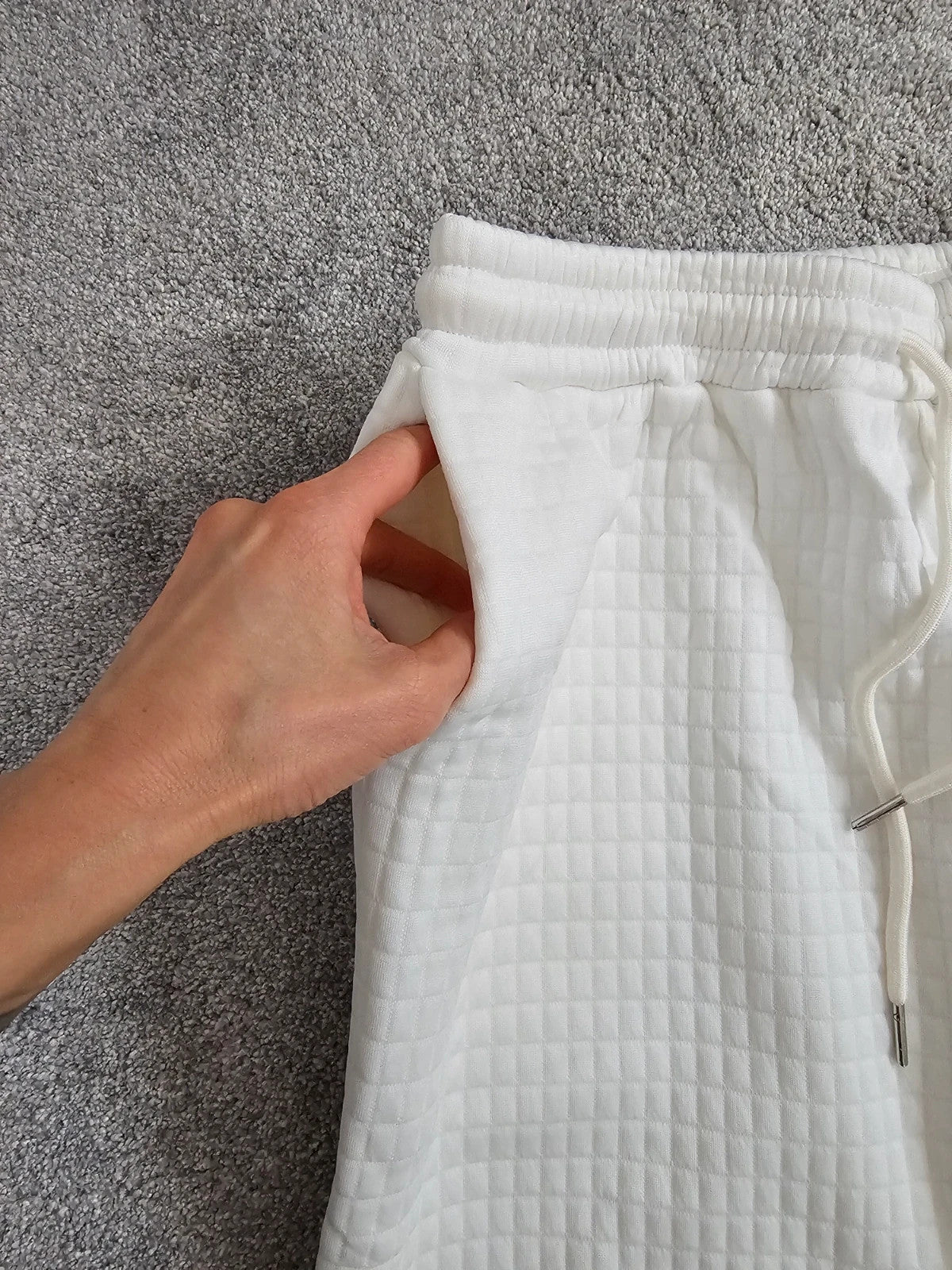 Generic women waffle joggers elastic waist sweatpants casual warm white XL/14