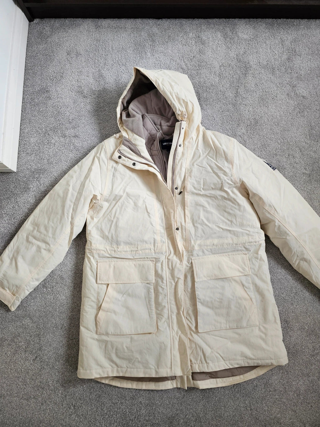 Lands'End Women's Squall Waterproof Insulated 3 in 1 Winter Parka Coat Long Jacket Hood Cream XL/14