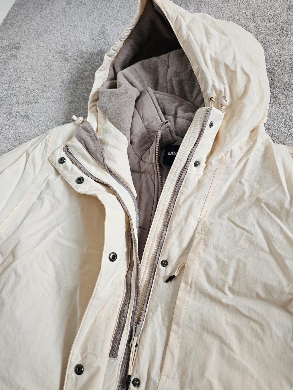 Lands'End Women's Squall Waterproof Insulated 3 in 1 Winter Parka Coat Long Jacket Hood Cream XL/14