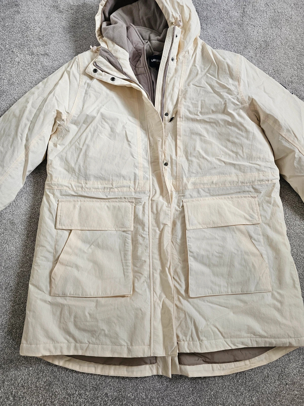 Lands'End Women's Squall Waterproof Insulated 3 in 1 Winter Parka Coat Long Jacket Hood Cream XL/14