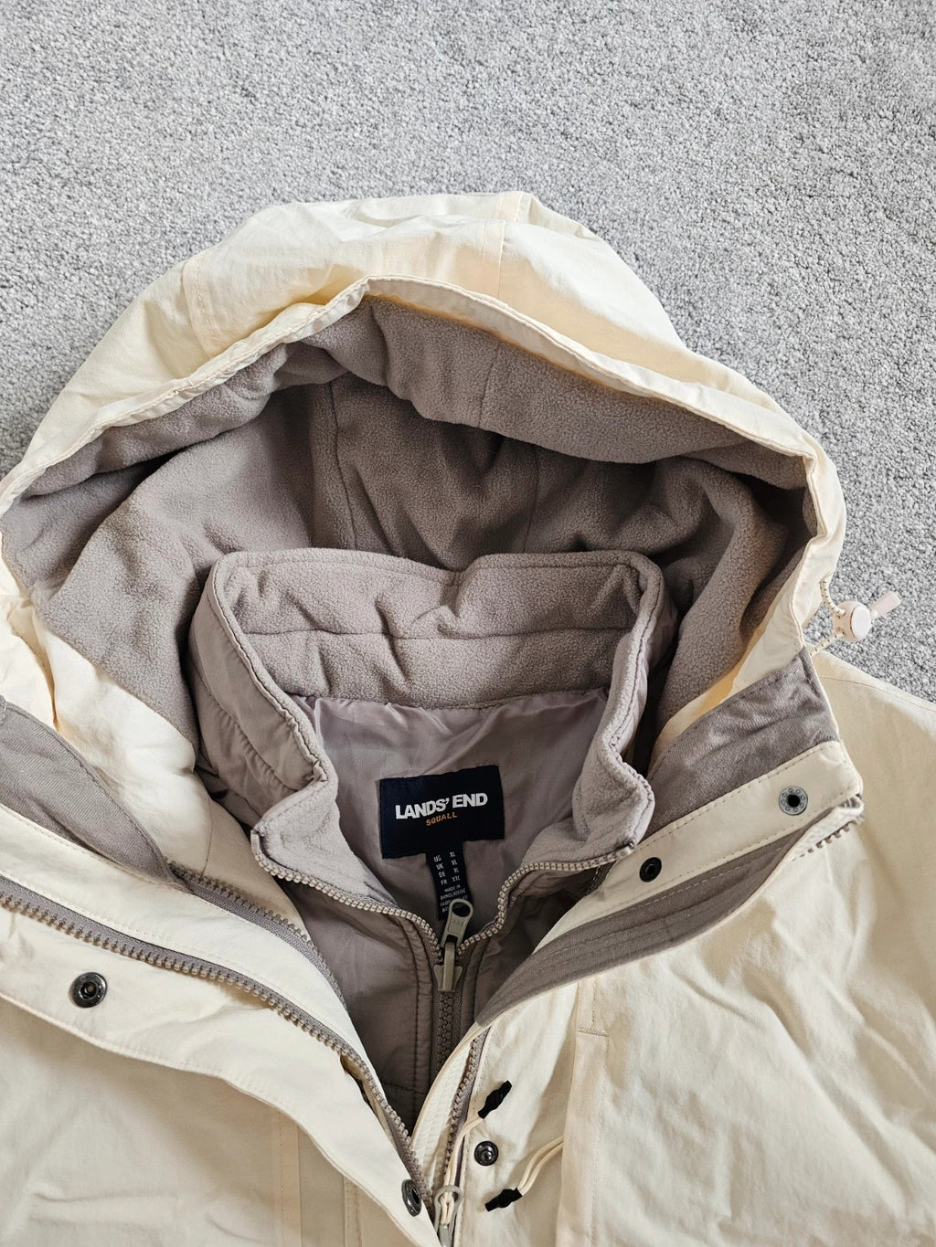Lands'End Women's Squall Waterproof Insulated 3 in 1 Winter Parka Coat Long Jacket Hood Cream XL/14