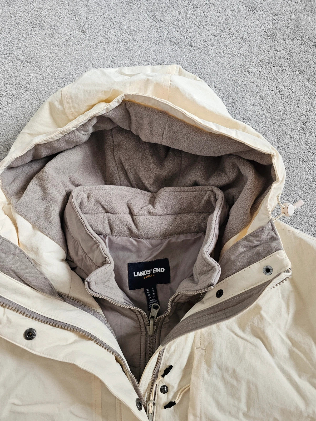 Lands'End Women's Squall Waterproof Insulated 3 in 1 Winter Parka Coat Long Jacket Hood Cream XL/14