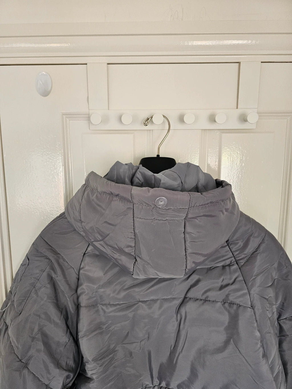 Generic women oversized puffer long jacket parka hooded zipper pockets warm casual grey L