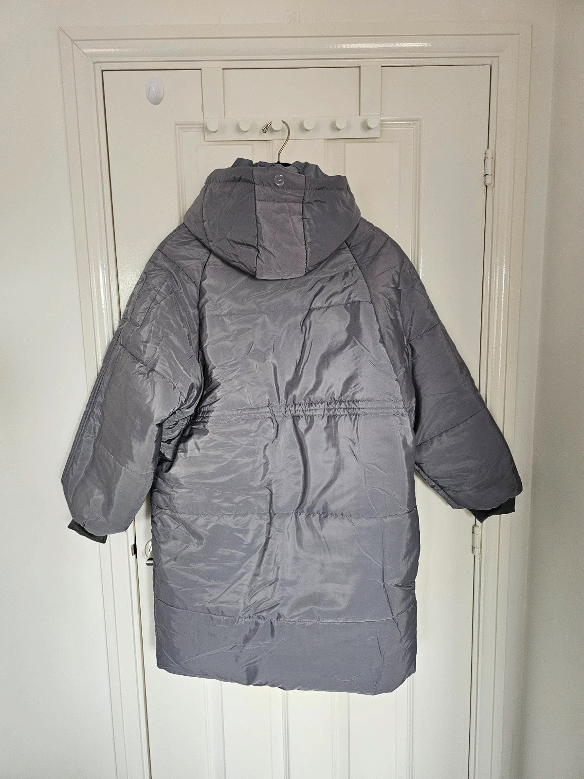 Generic women oversized puffer long jacket parka hooded zipper pockets warm casual grey L