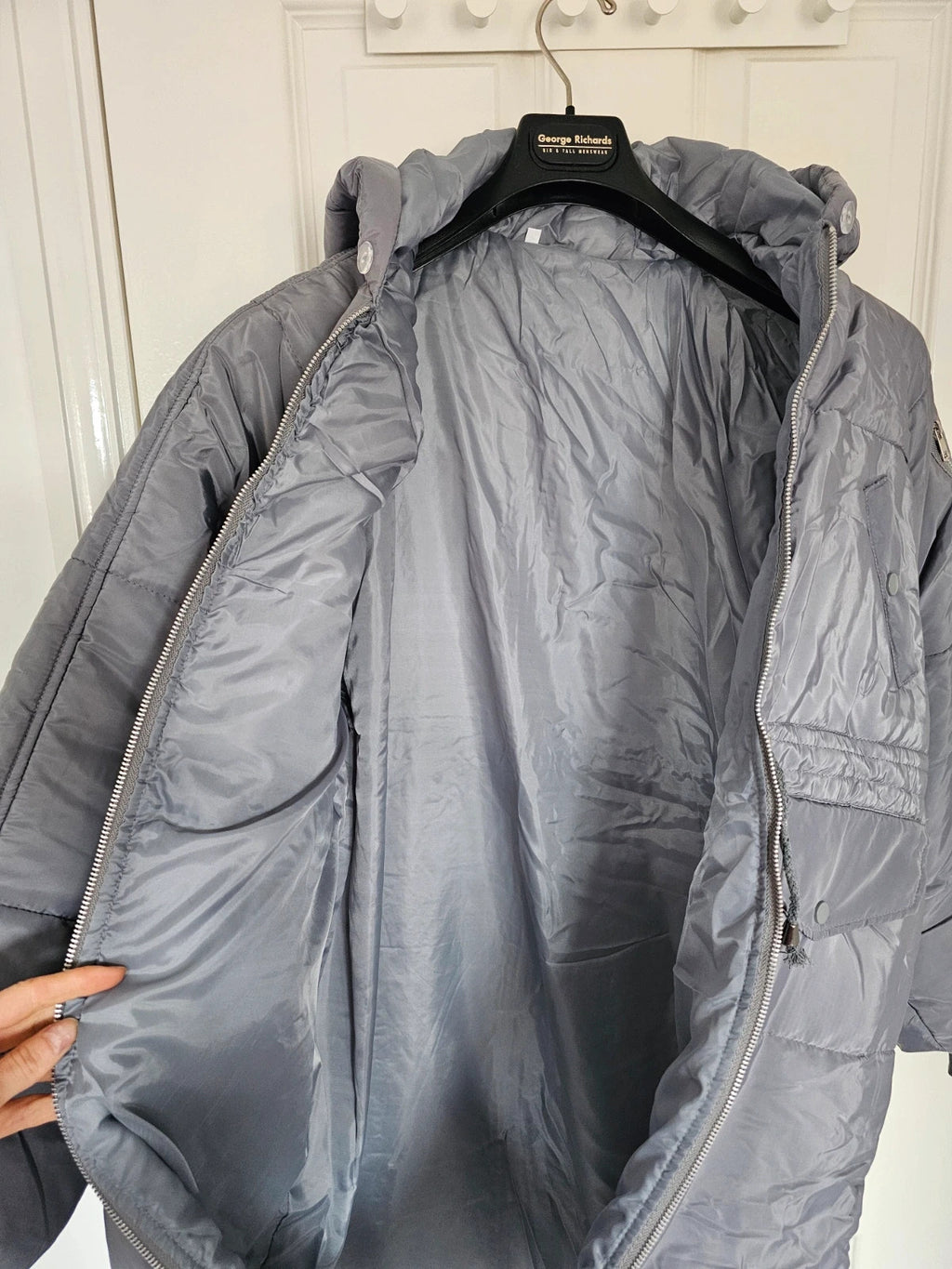 Generic women oversized puffer long jacket parka hooded zipper pockets warm casual grey L
