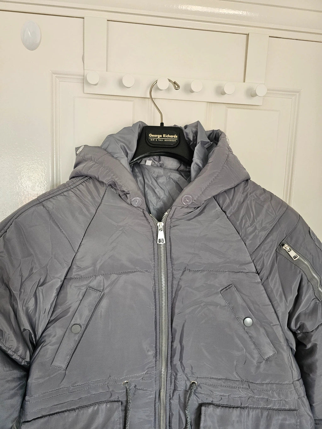 Generic women oversized puffer long jacket parka hooded zipper pockets warm casual grey L