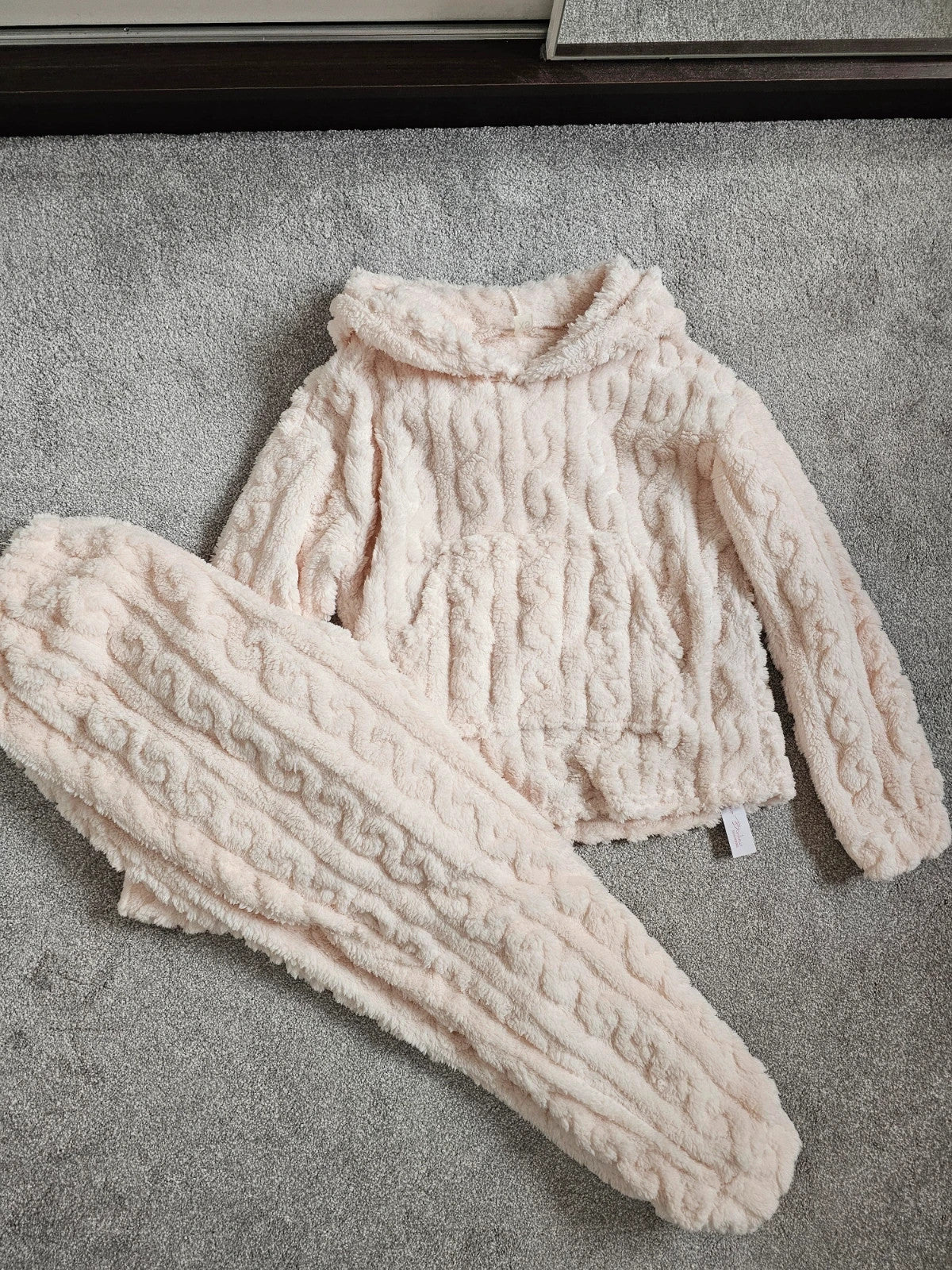 Nina Bonheur women 2pcs thick cable fleece hoodie & pants fluffy pyjamas loungewear warm rose XS/6