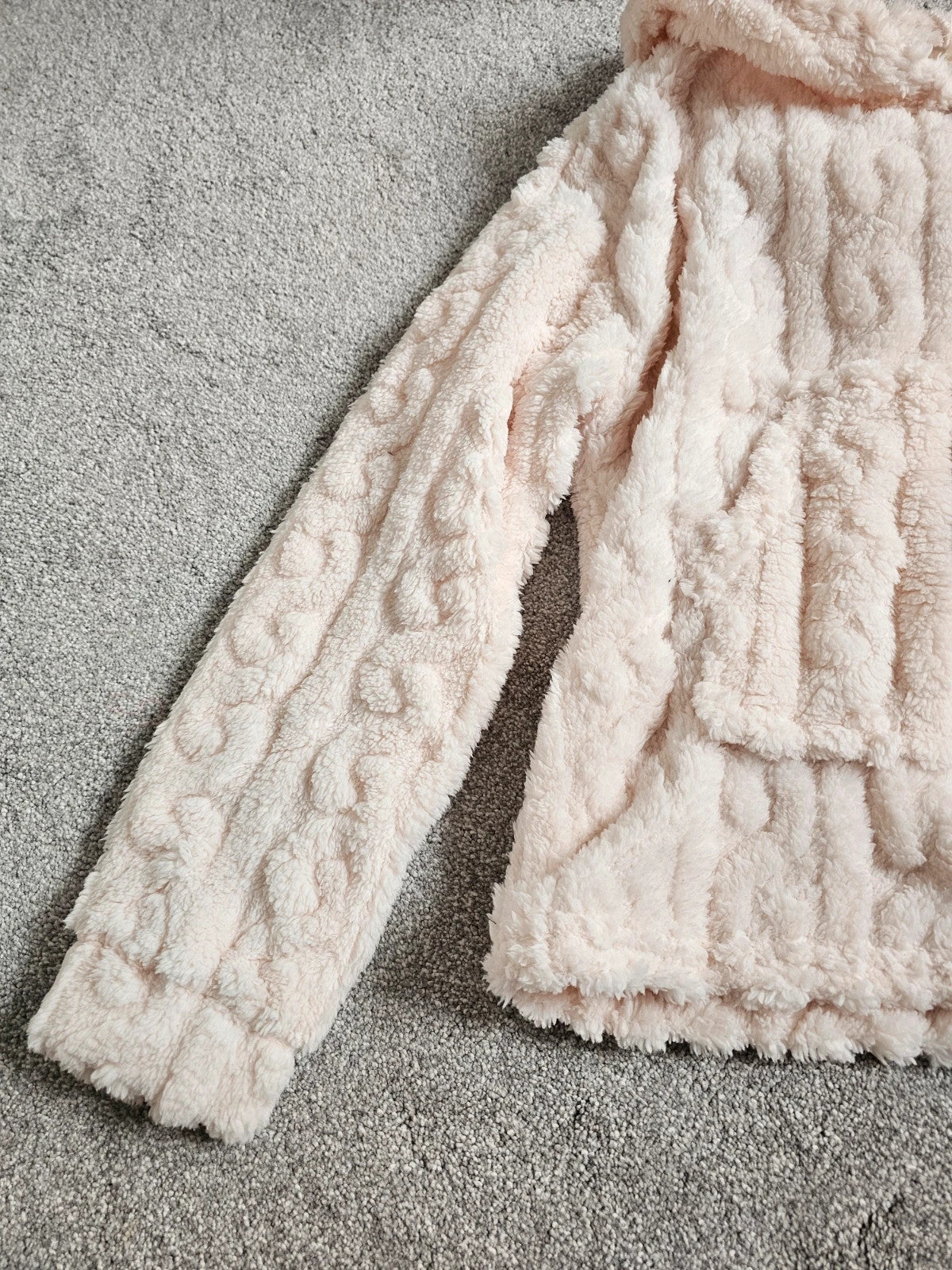 Nina Bonheur women 2pcs thick cable fleece hoodie & pants fluffy pyjamas loungewear warm rose XS/6