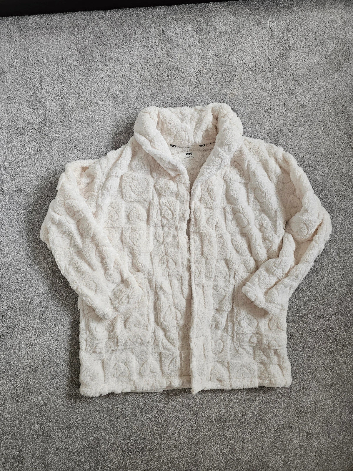 V by Very women teddy borg fleece lounge jacket open front short robe fluffy warm S/8