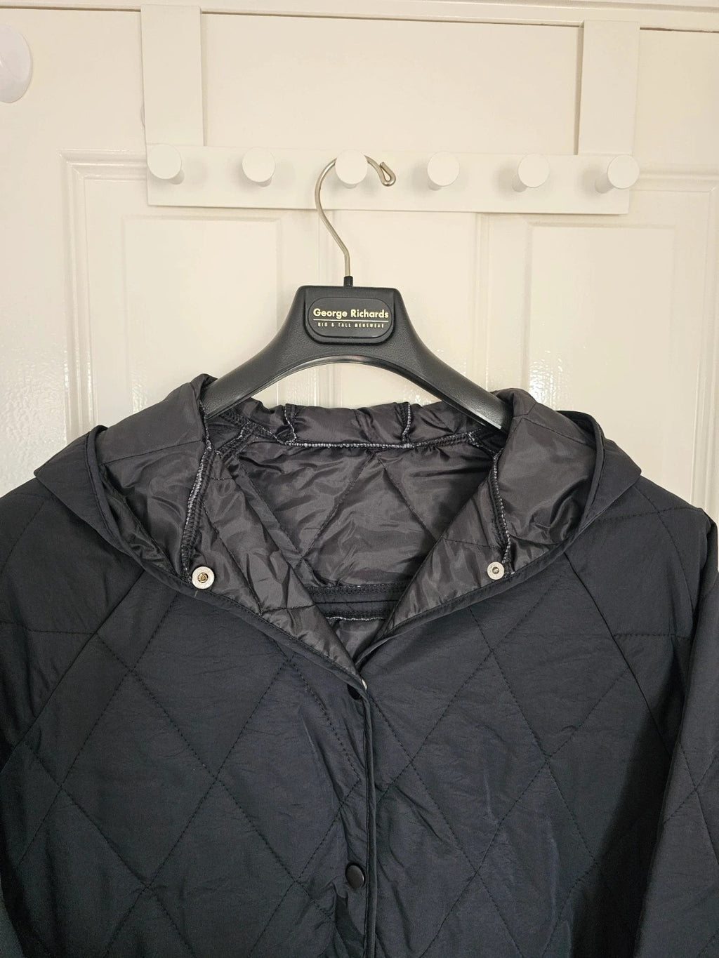 Generic women diamond quilted bomber jacket hooded buttons oversized black XL/14