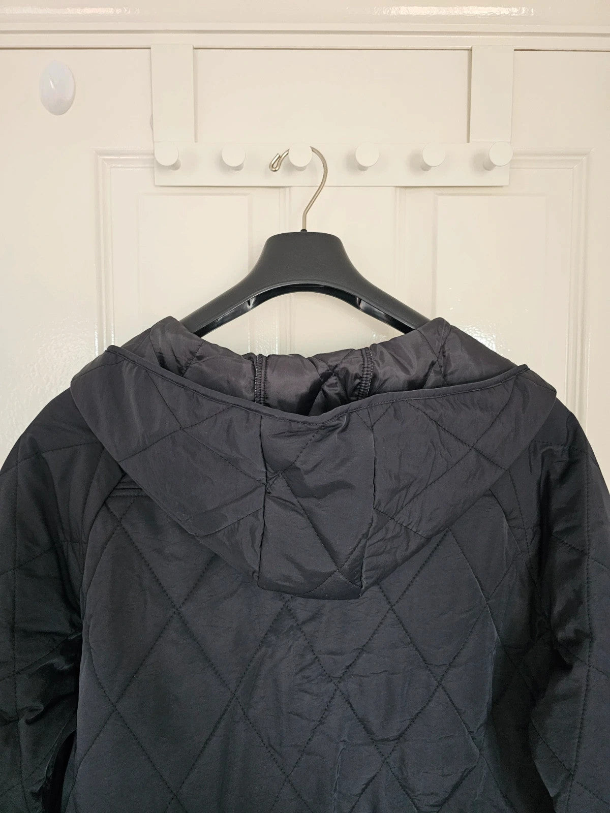 Generic women diamond quilted bomber jacket hooded buttons oversized black XL/14