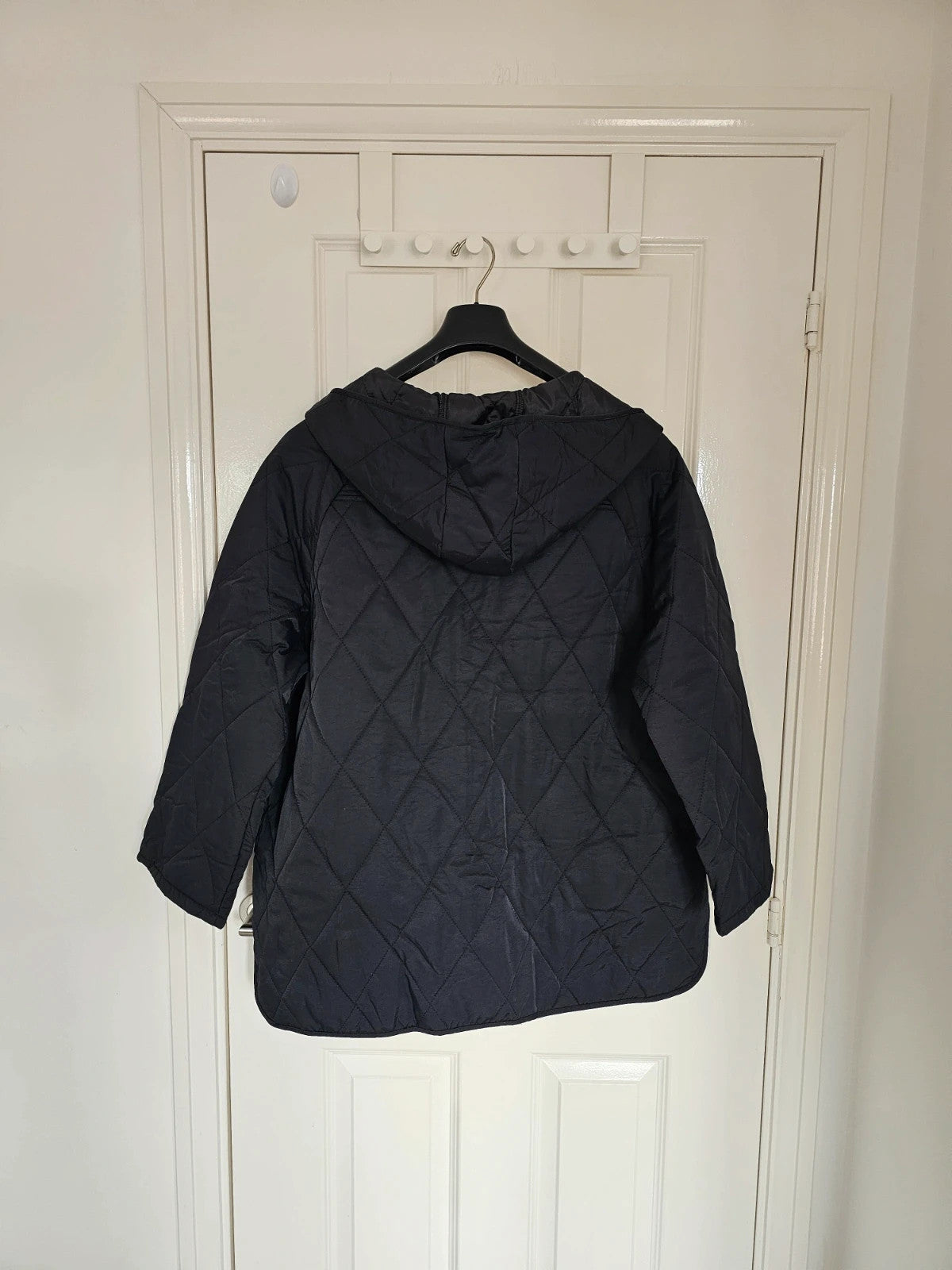 Generic women diamond quilted bomber jacket hooded buttons oversized black XL/14