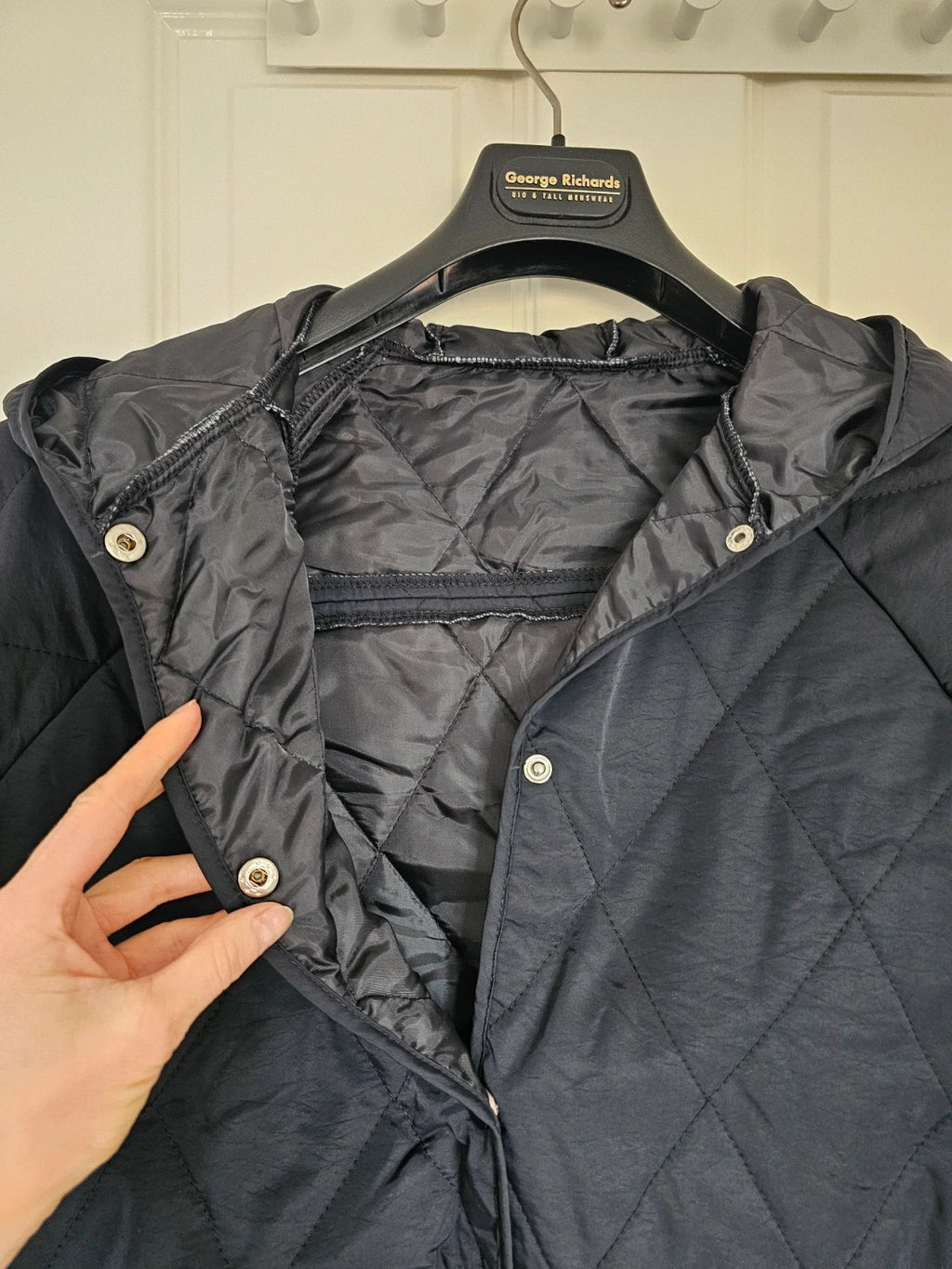 Generic women diamond quilted bomber jacket hooded buttons oversized black XL/14