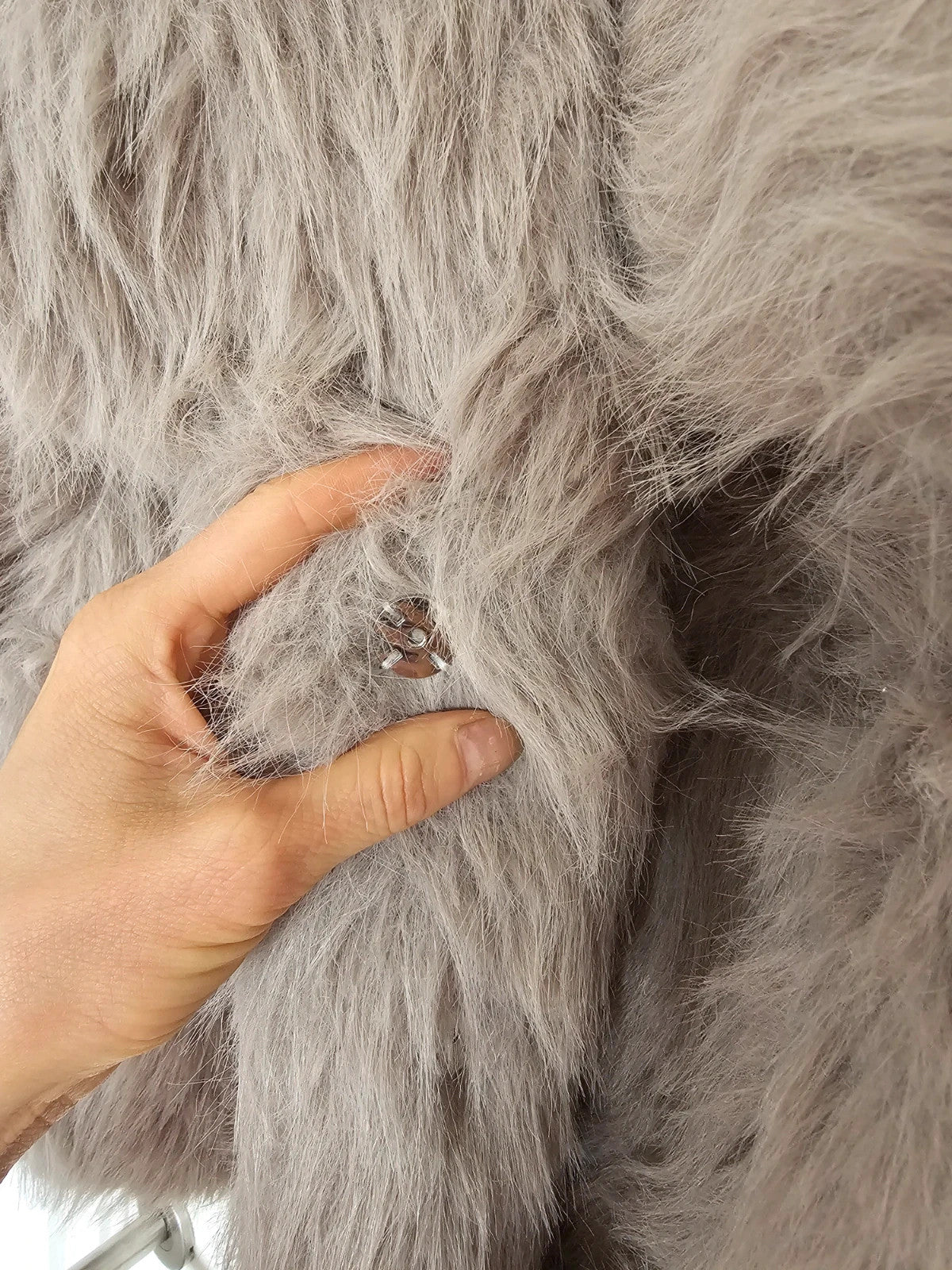 Shein women thick faux fur coat cropped jacket buttons pocket Y2K grey S/8