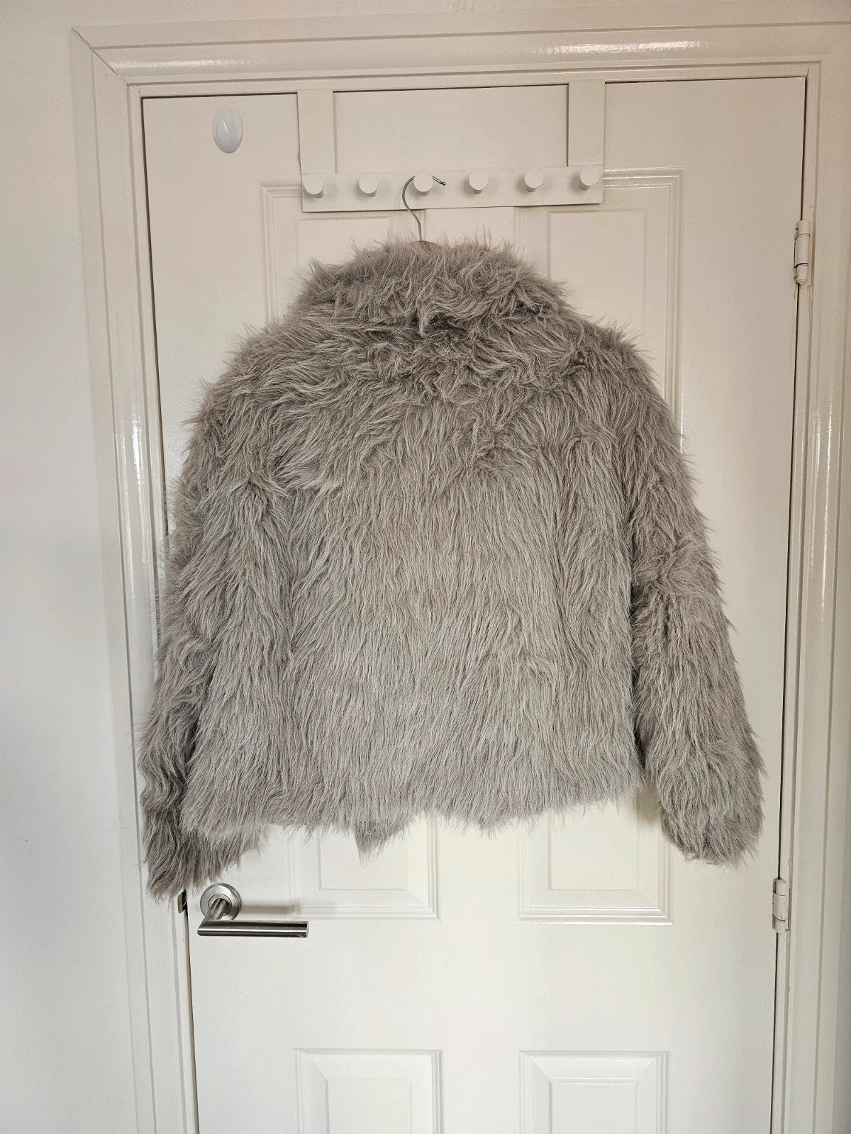 Shein women thick faux fur coat cropped jacket buttons pocket Y2K grey S/8
