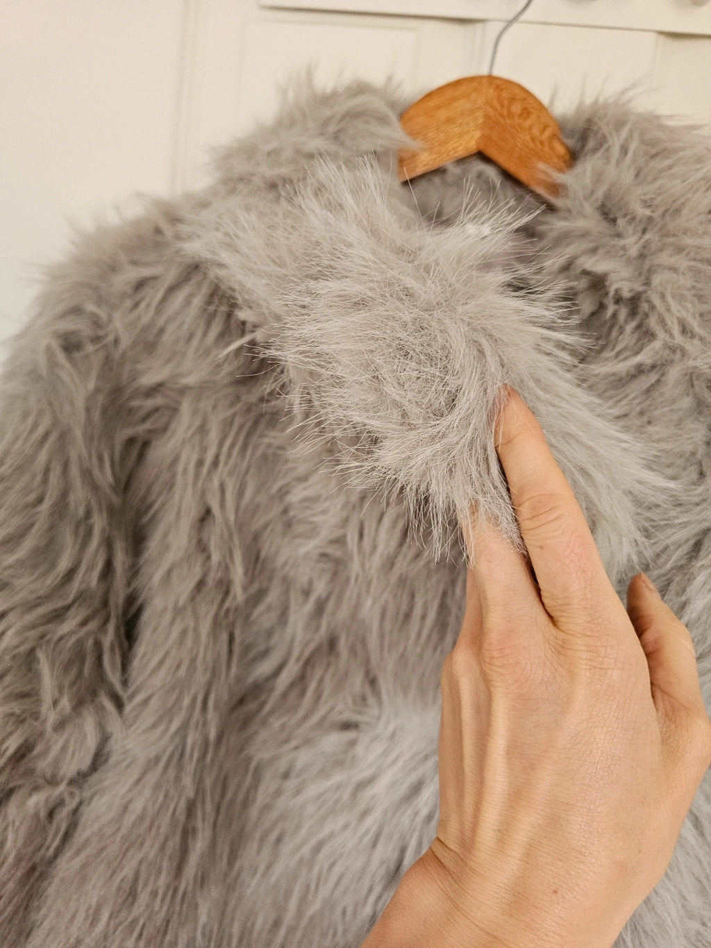 Shein women thick faux fur coat cropped jacket buttons pocket Y2K grey S/8