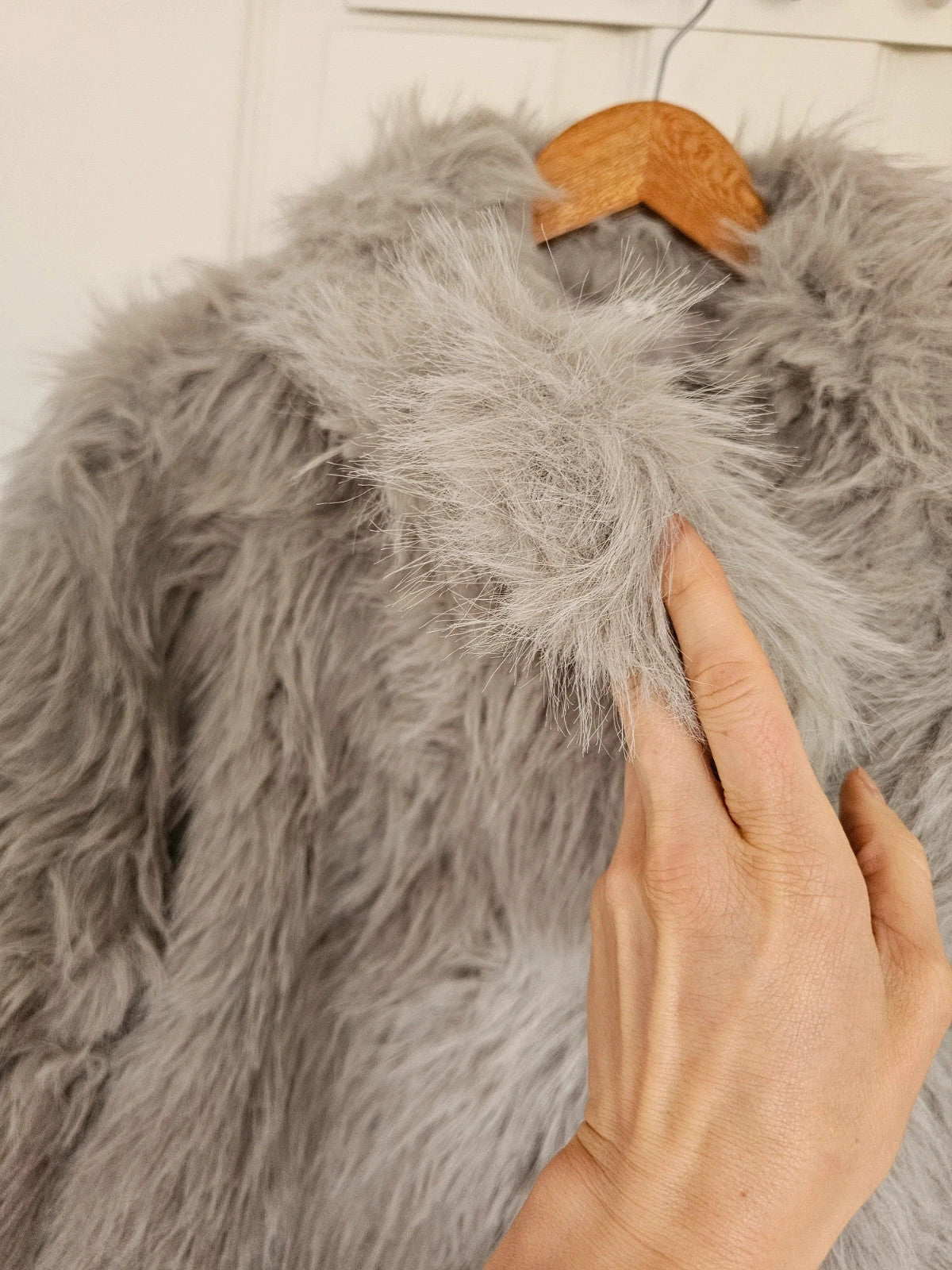 Shein women thick faux fur coat cropped jacket buttons pocket Y2K grey S/8