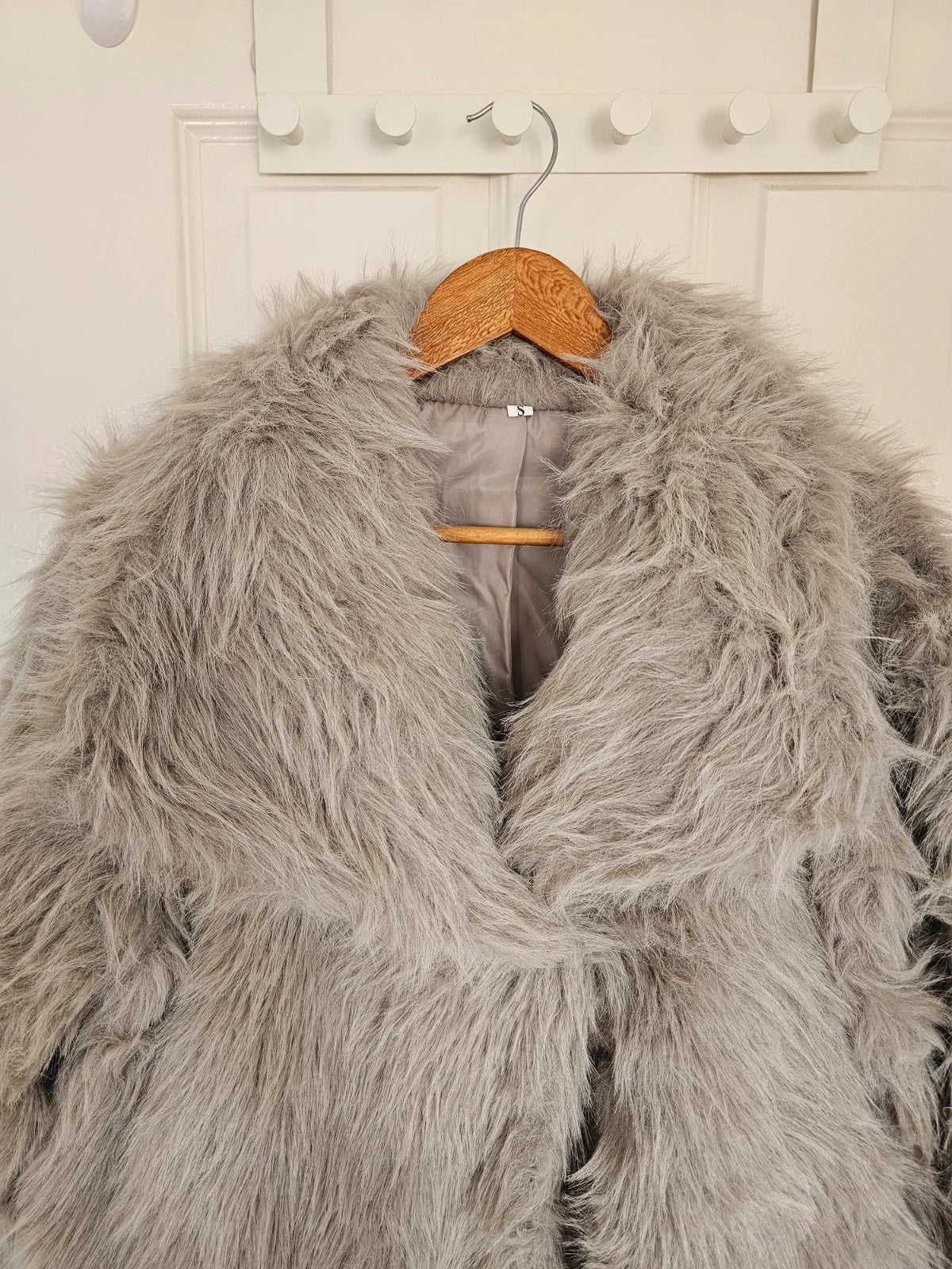 Shein women thick faux fur coat cropped jacket buttons pocket Y2K grey S/8