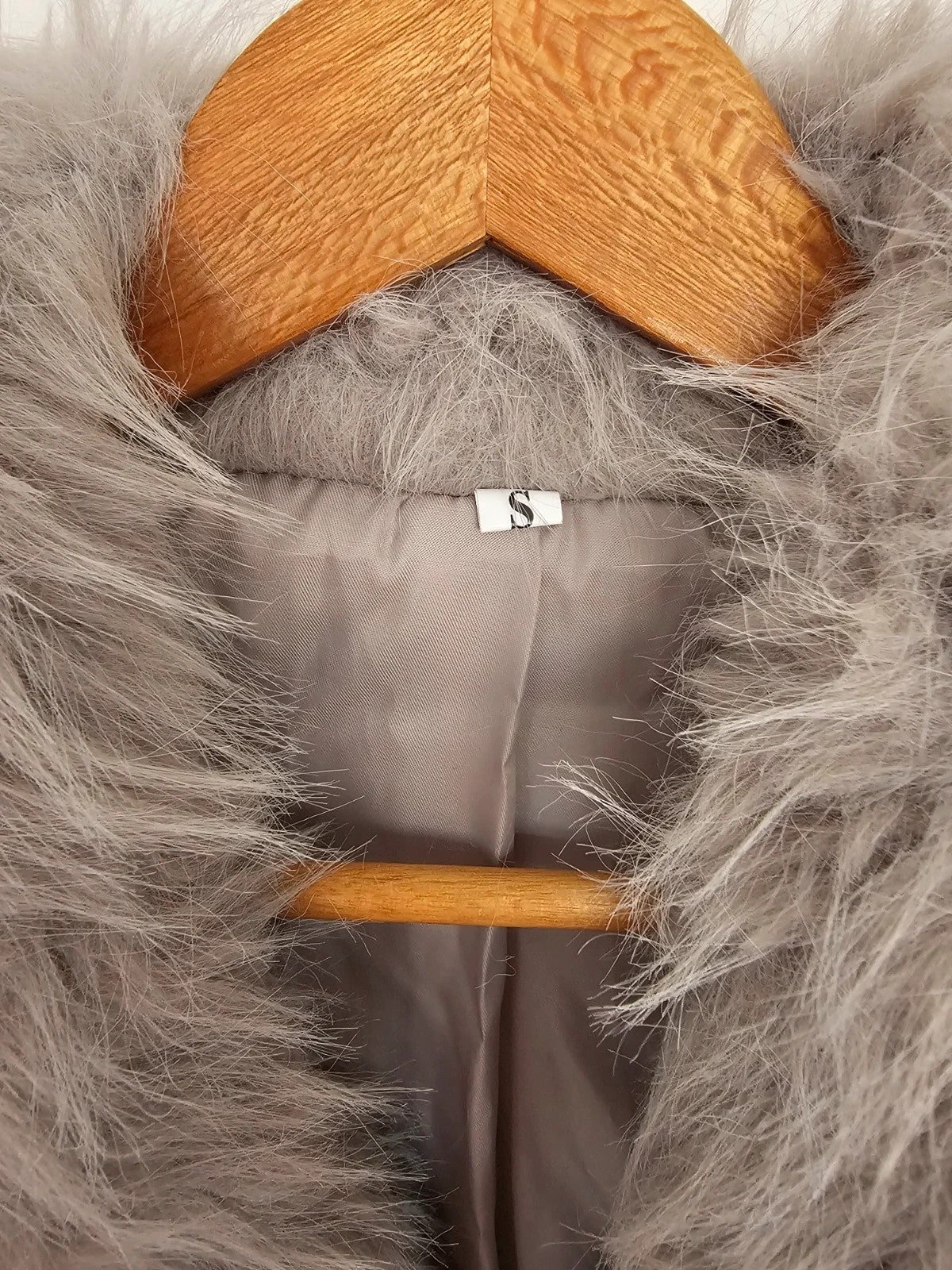Shein women thick faux fur coat cropped jacket buttons pocket Y2K grey S/8