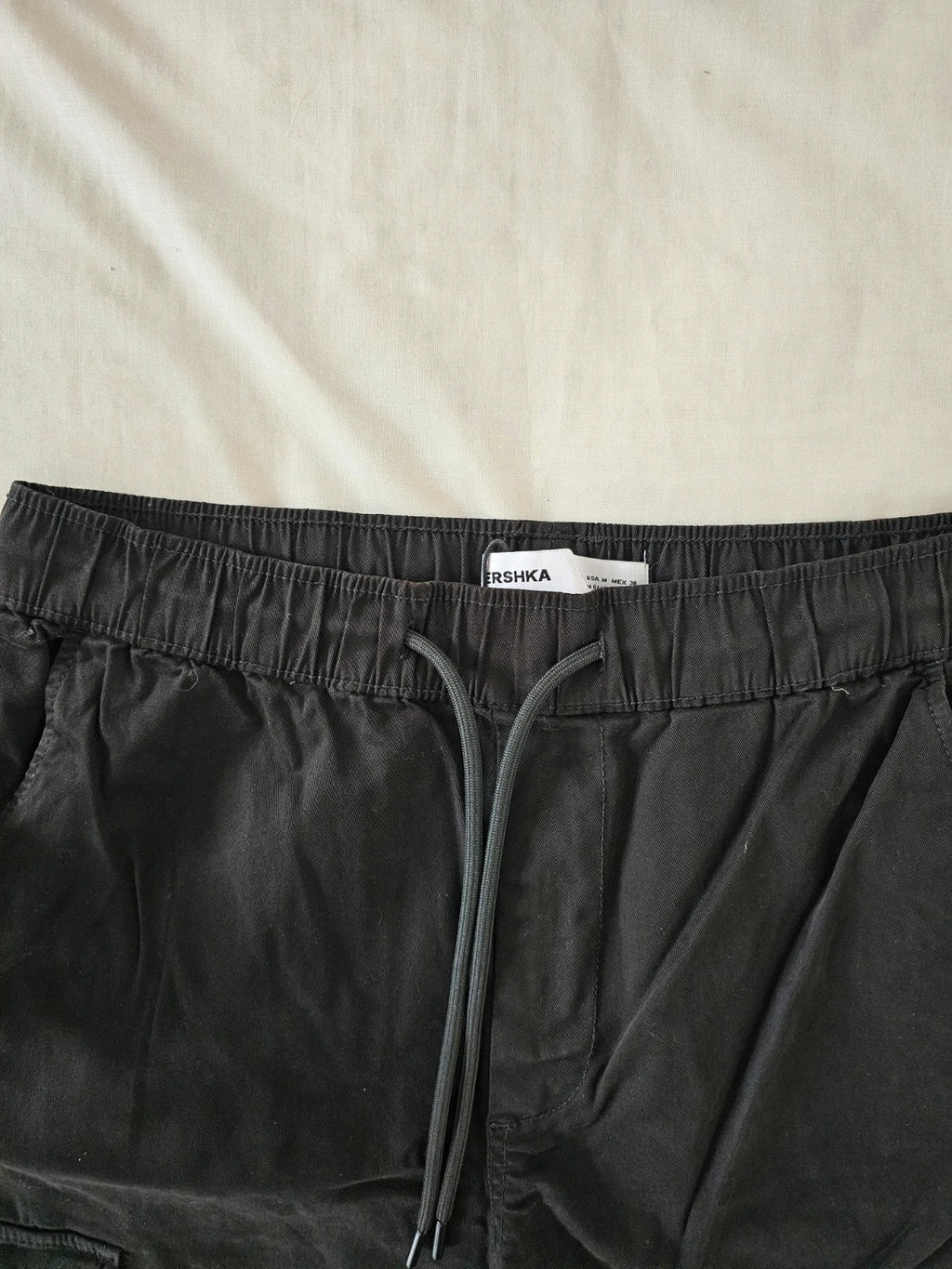 Bershka men slim fit cargo joggers elastic waist drawsting cotton casual trousers pockets black M
