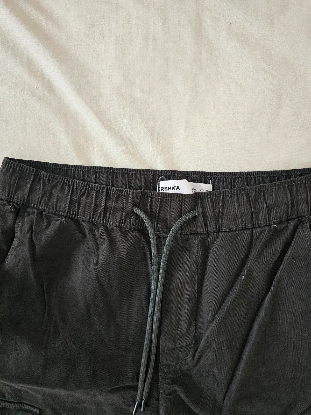 Bershka men slim fit cargo joggers elastic waist drawsting cotton casual trousers pockets black M