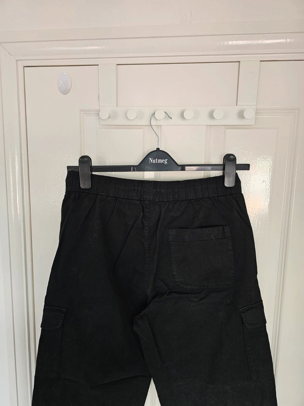 Bershka men slim fit cargo joggers elastic waist drawsting cotton casual trousers pockets black M