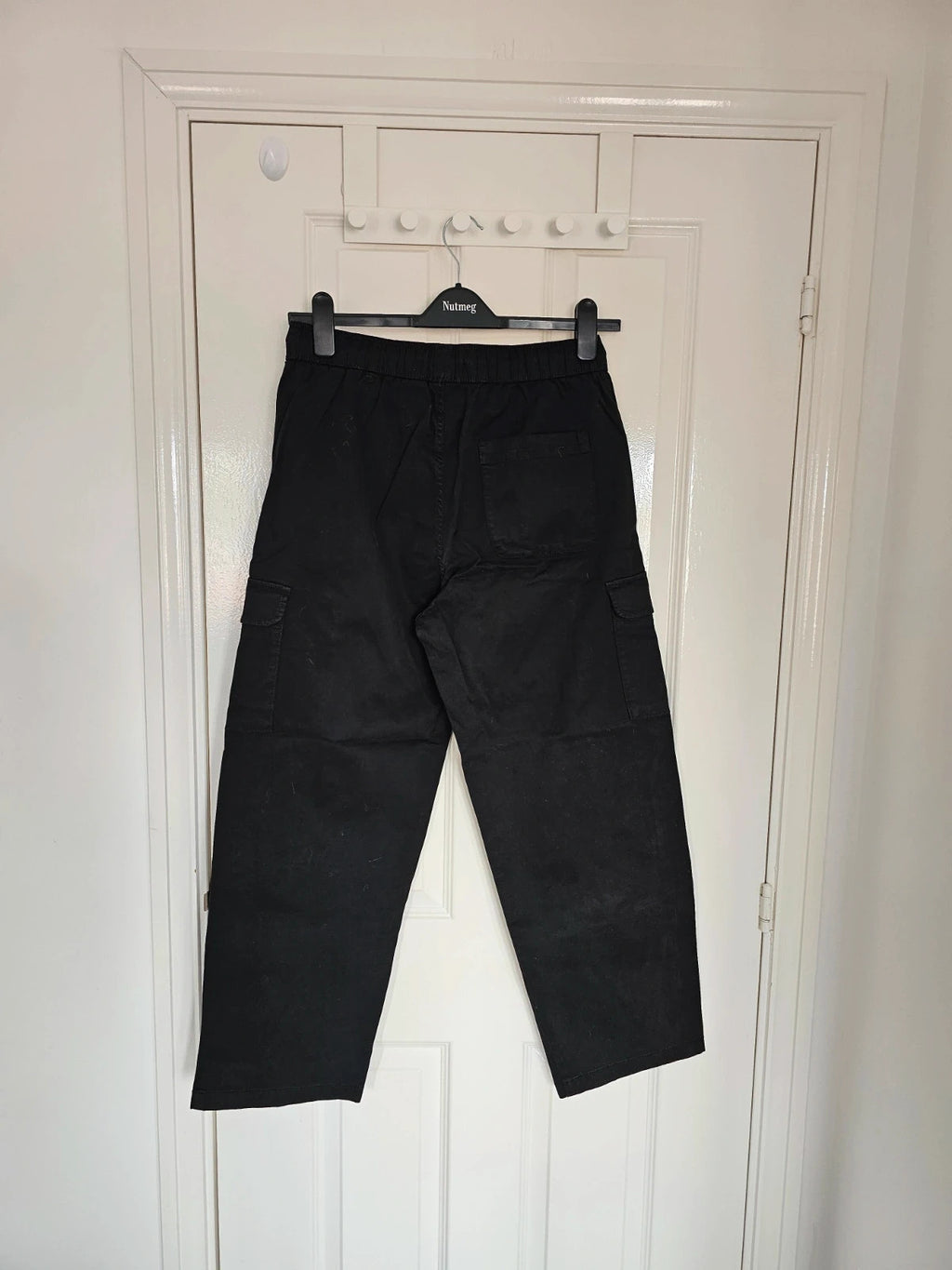 Bershka men slim fit cargo joggers elastic waist drawsting cotton casual trousers pockets black M