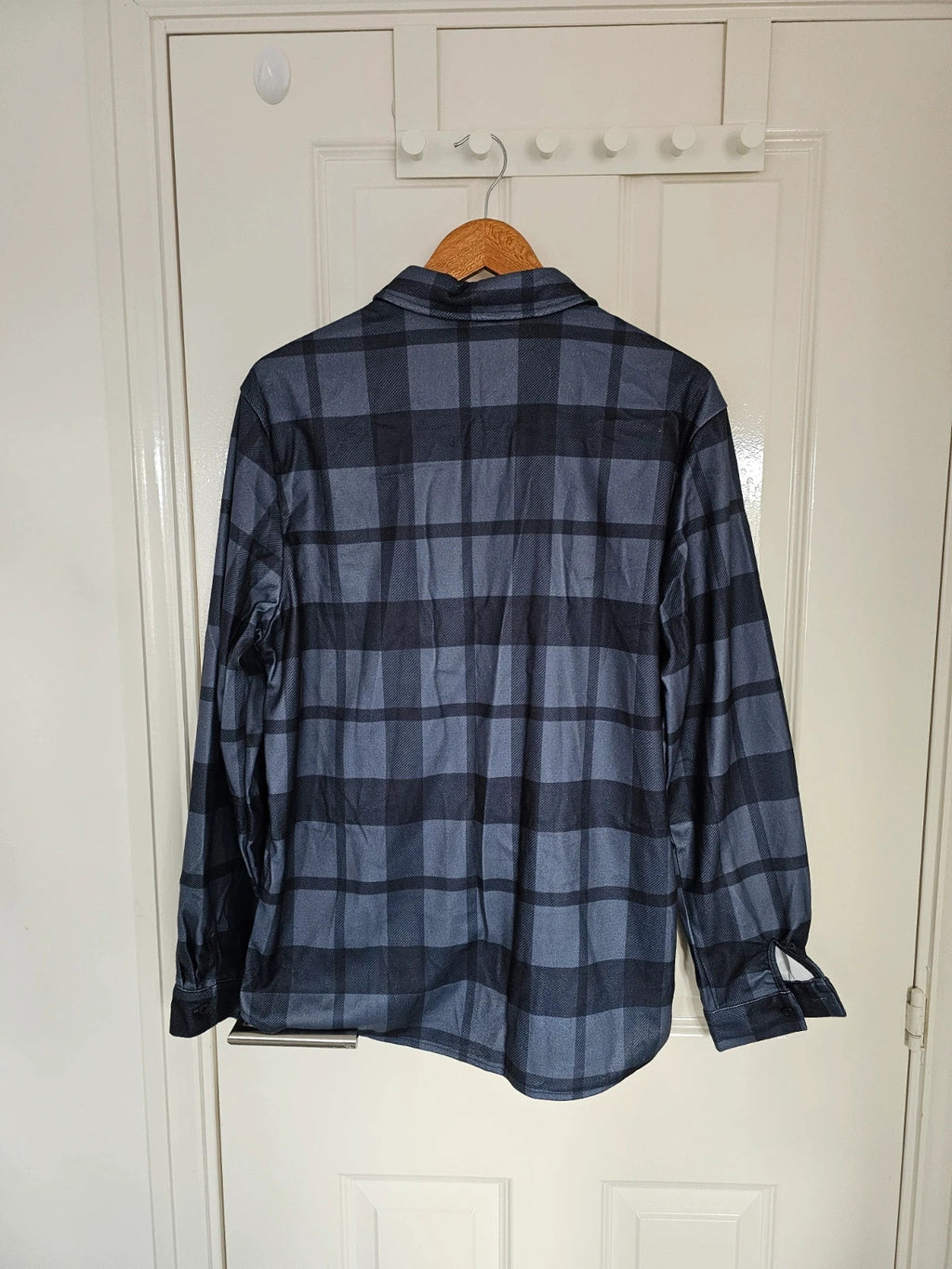 Shein women flannel long sleeve shirt checked army buttons collar neck shacket navy/black M/UK10