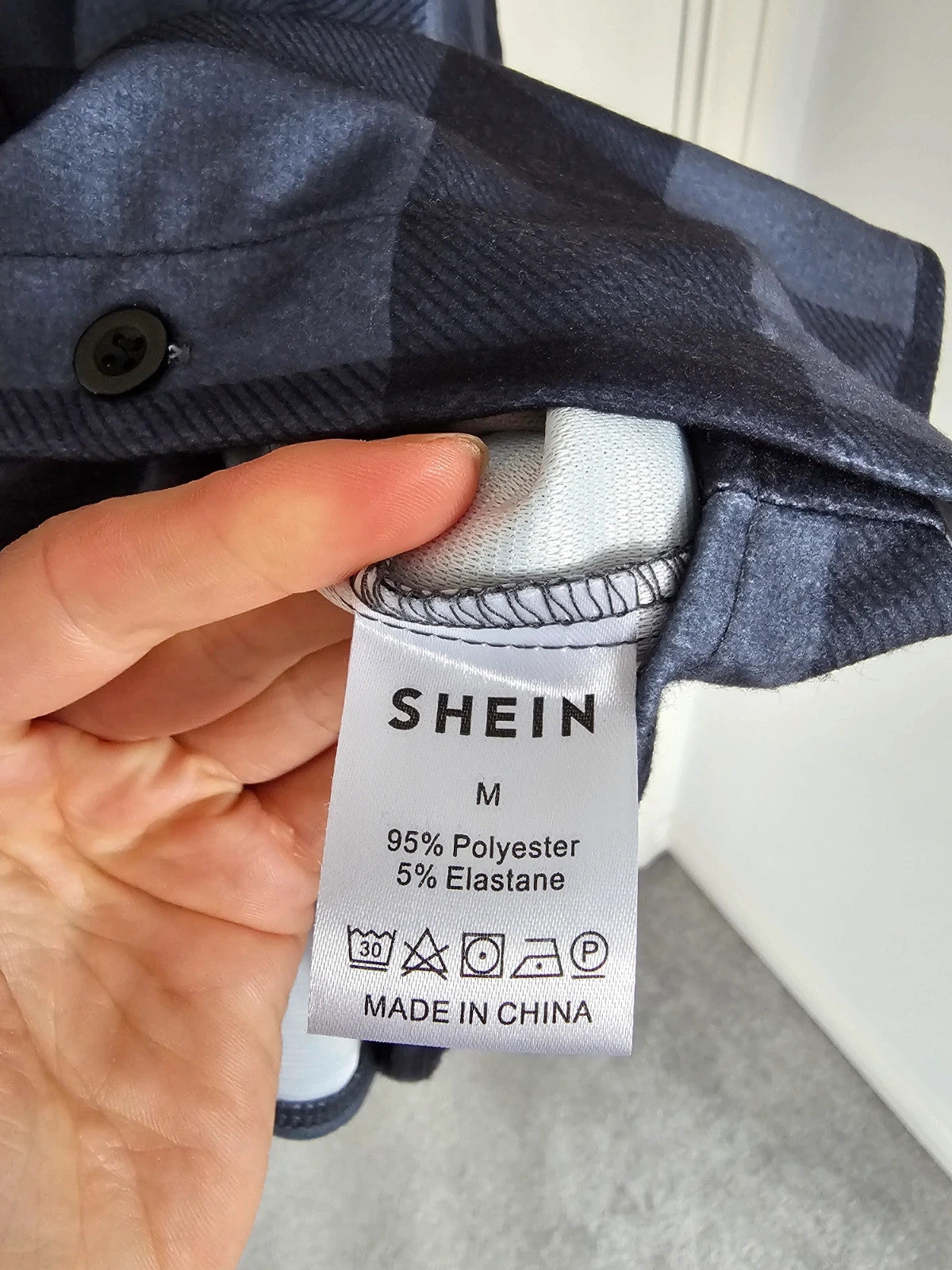 Shein women flannel long sleeve shirt checked army buttons collar neck shacket navy/black M/UK10