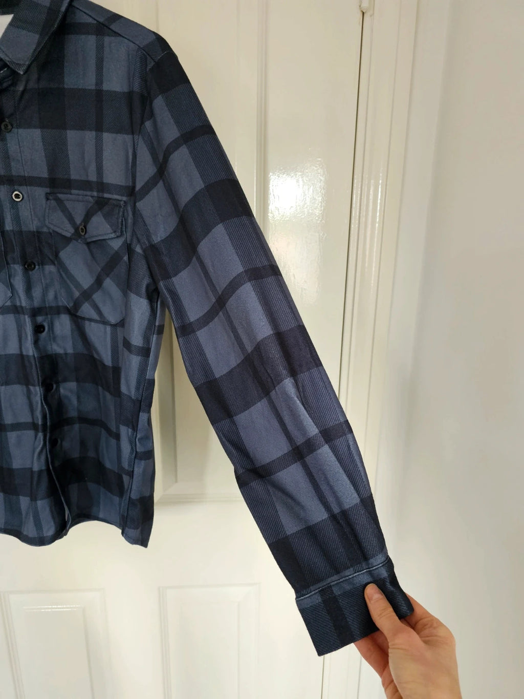 Shein women flannel long sleeve shirt checked army buttons collar neck shacket navy/black M/UK10