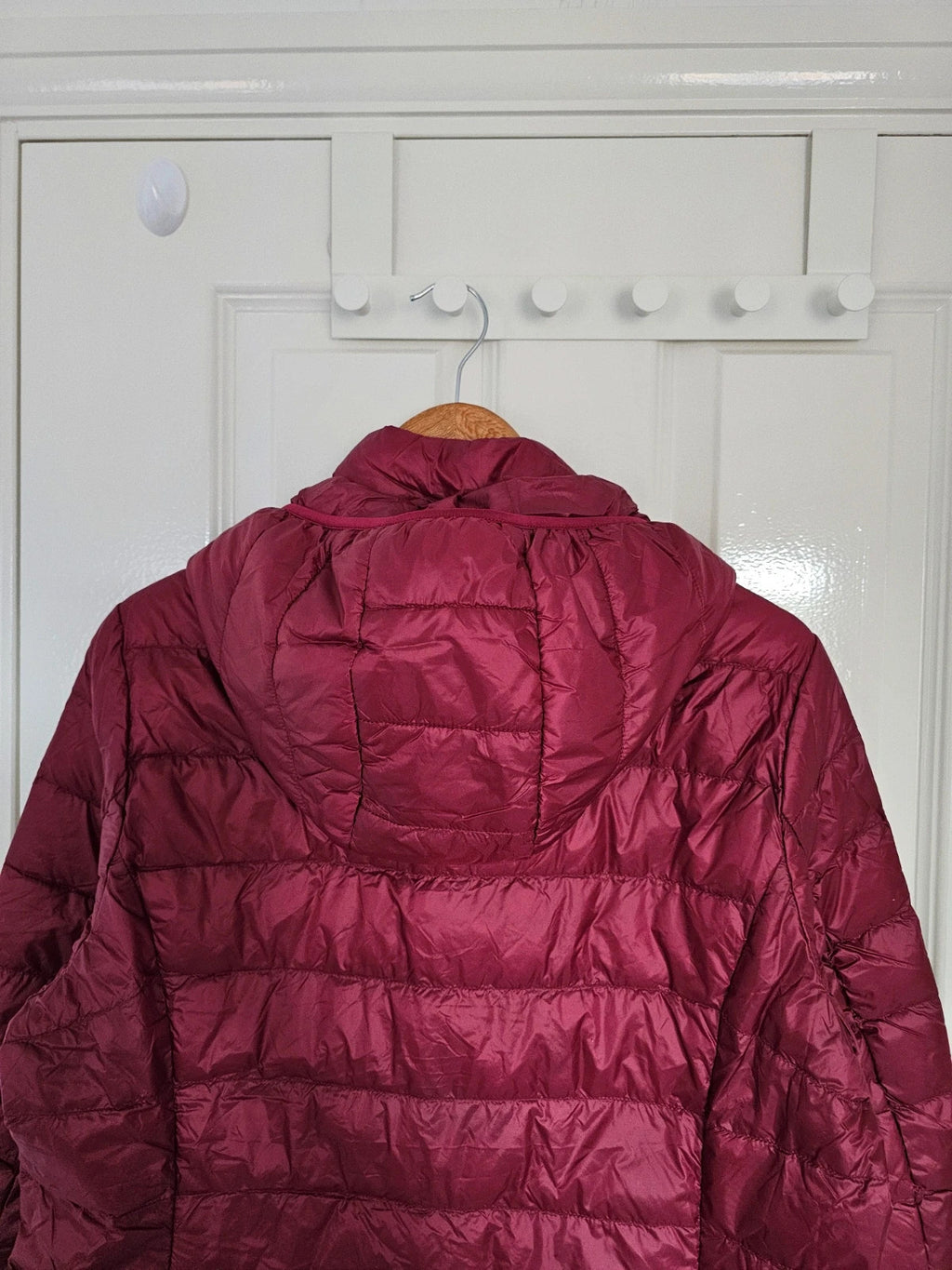Generic women longline raincoat quilted hooded zipper lightweight jacket burgundy/red L/12