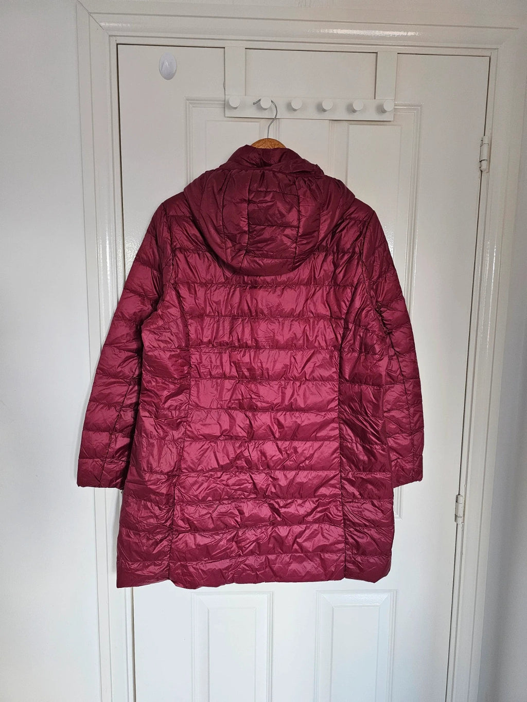 Generic women longline raincoat quilted hooded zipper lightweight jacket burgundy/red L/12