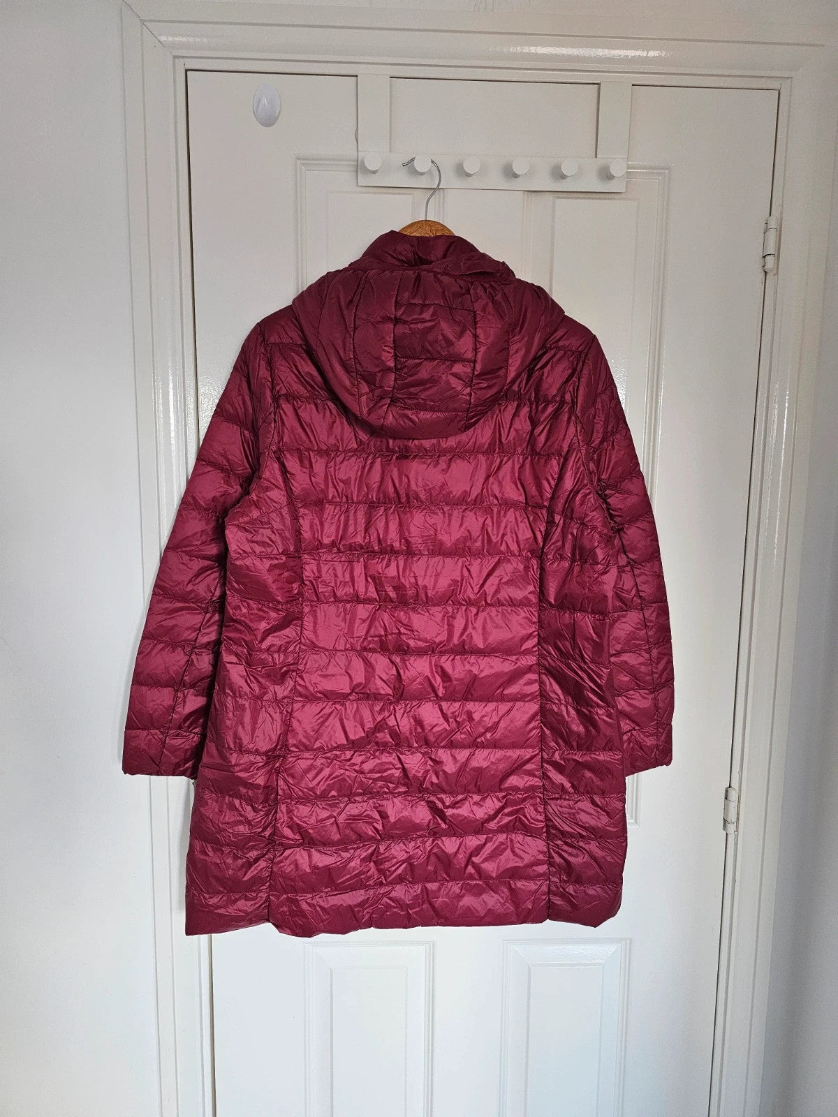 Generic women longline raincoat quilted hooded zipper lightweight jacket burgundy/red L/12