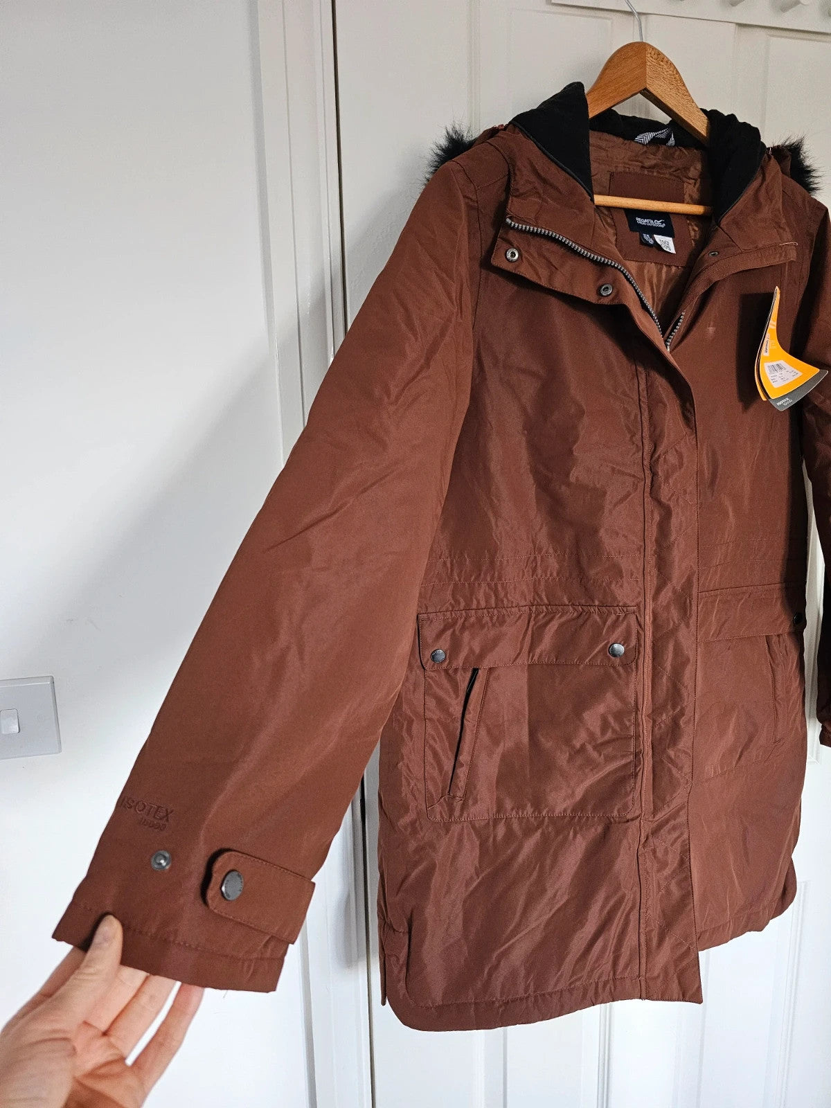 Regatta women Sabinka II fur trim parka hooded long jacket raincoat wind/waterproof dark brown XL/14