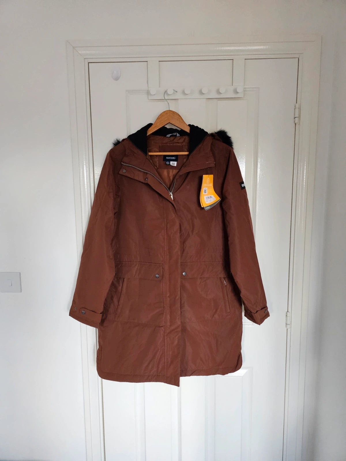 Regatta women Sabinka II fur trim parka hooded long jacket raincoat wind/waterproof dark brown XL/14