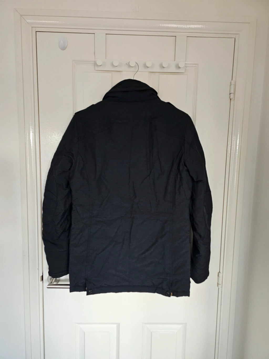 Schott NYC men field jacket hooded mid length zipper military parka slim black S