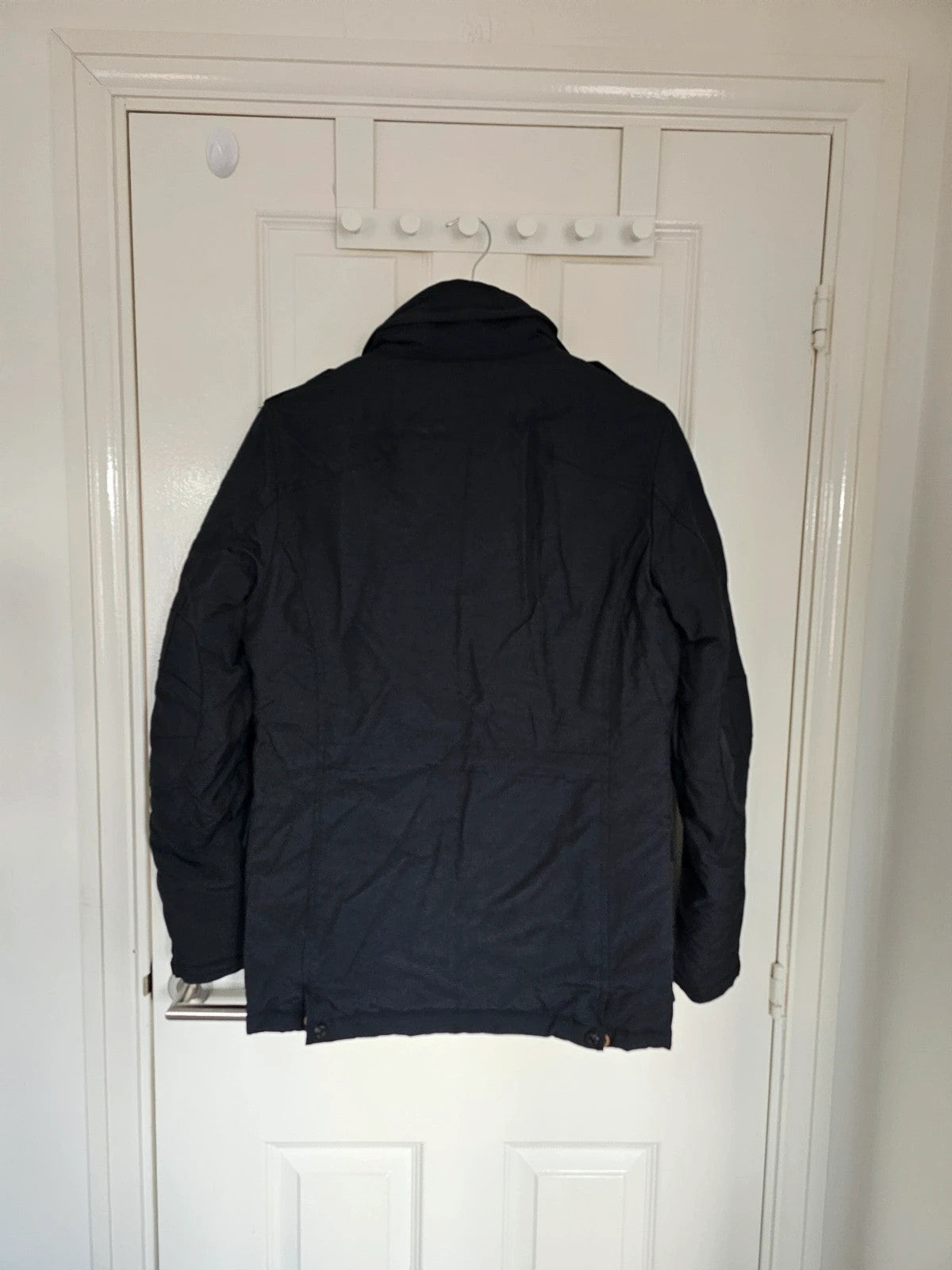 Schott NYC men field jacket hooded mid length zipper military parka slim black S