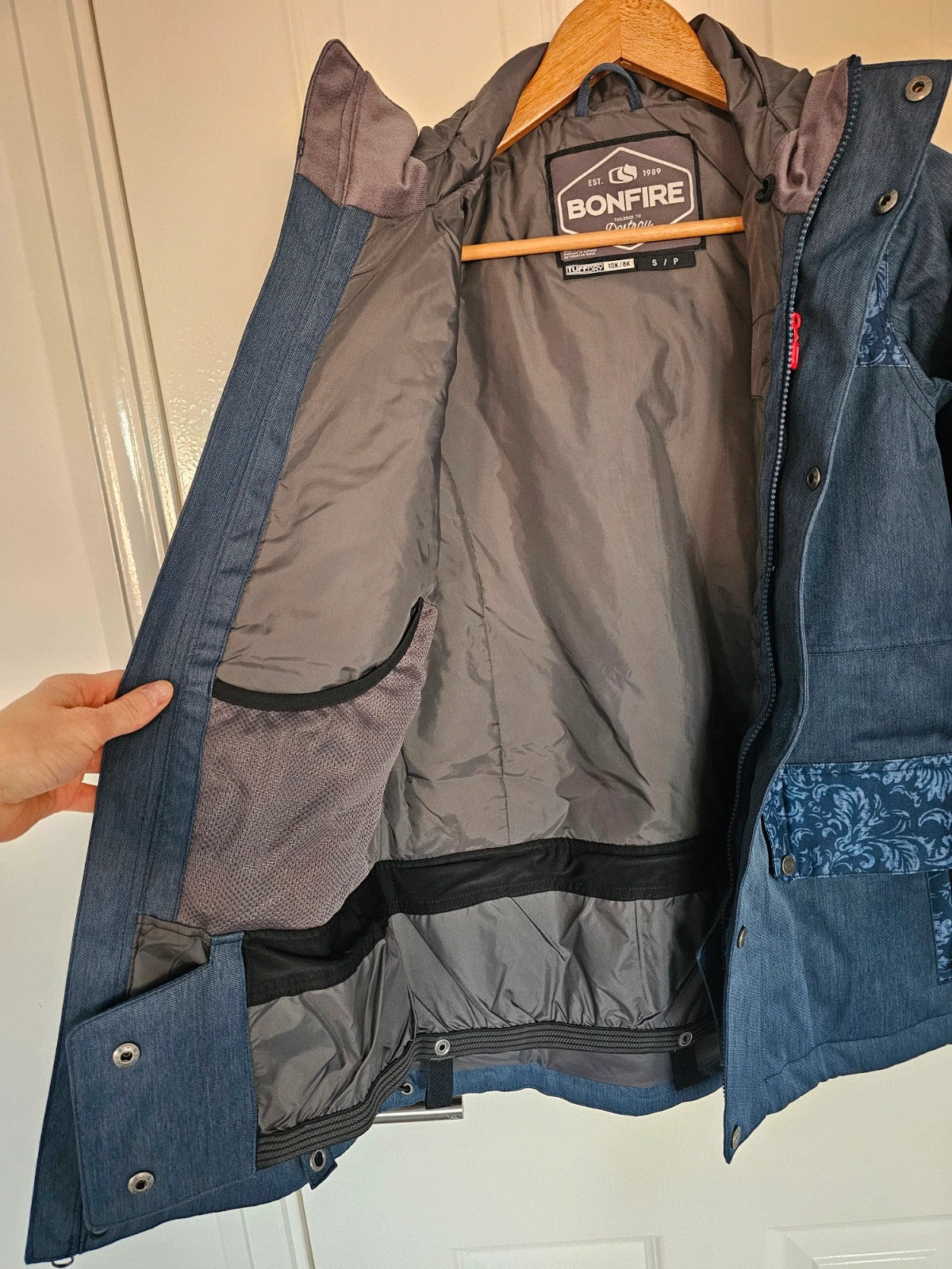 Bonfire women Essence Ski Jacket snowboard mountain denim twill parka hooded blue/navy S