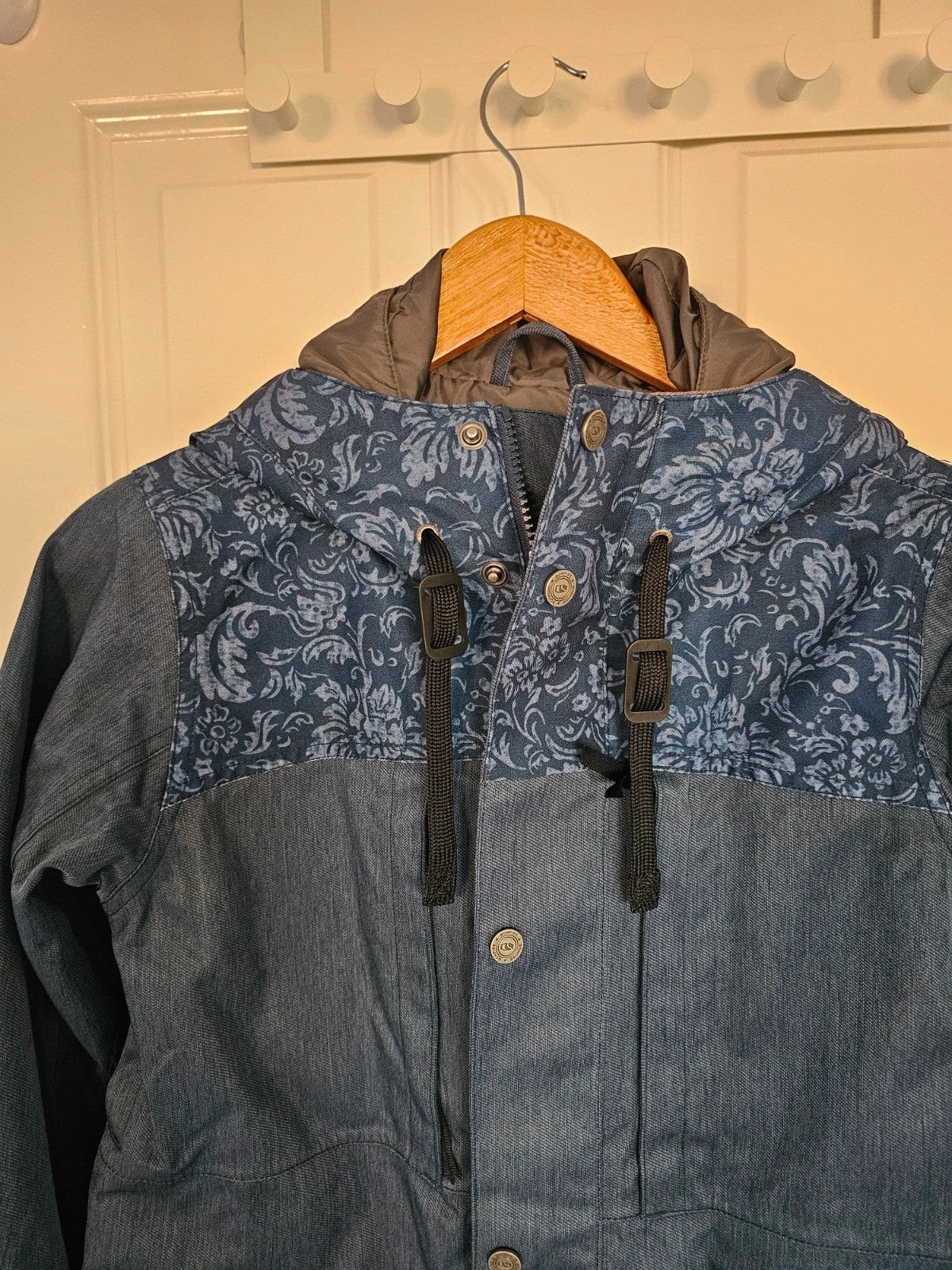 Bonfire women Essence Ski Jacket snowboard mountain denim twill parka hooded blue/navy S