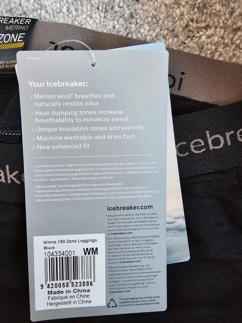 Icebreaker bodyfitzone women 150 zone leggings merino base layer ski hiking trekking black M