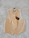 DQT boys 9/10y woven swirl pattern waistcoat & cravat set 2pcs weeding formal gold